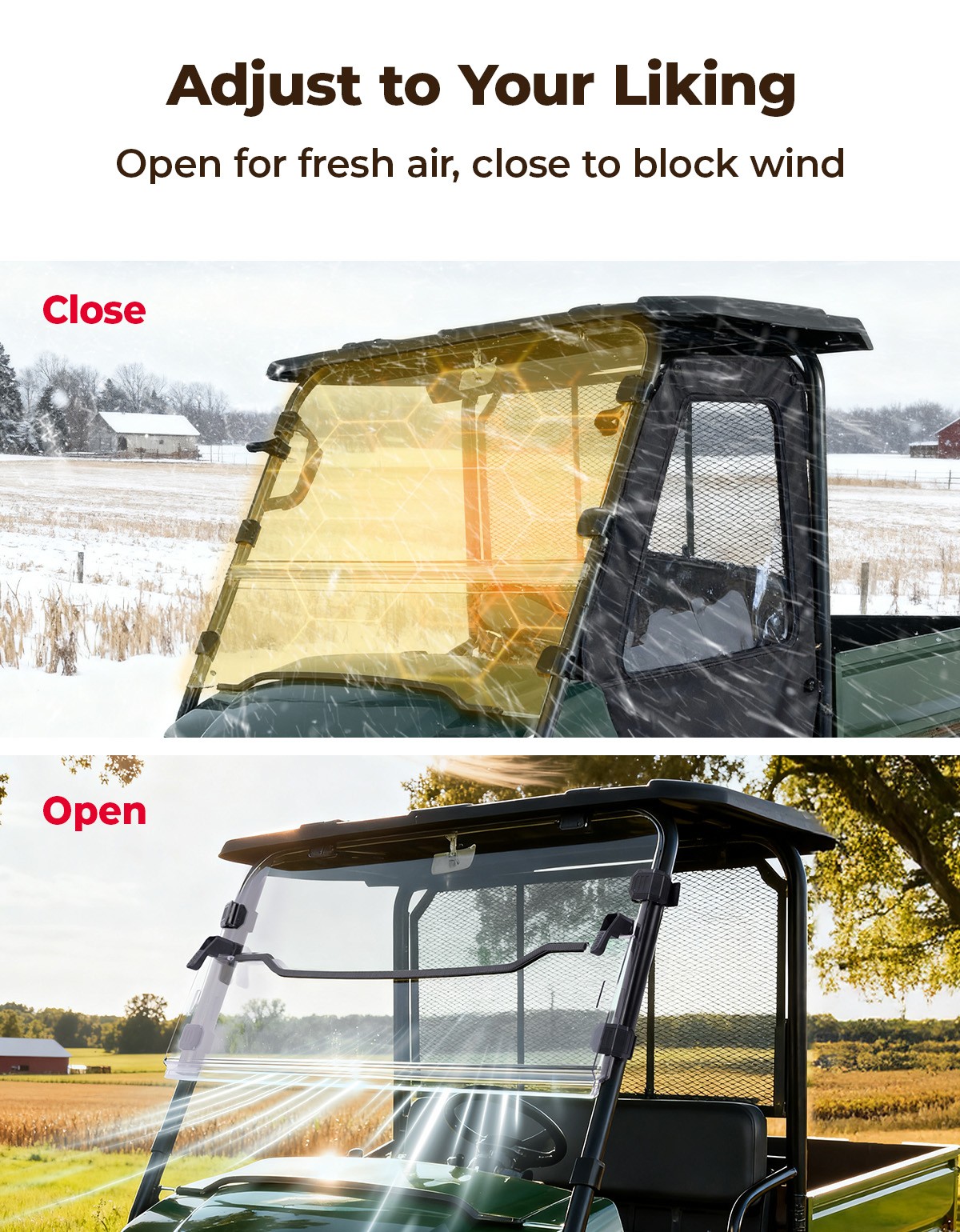KEMIMOTO Front Folding Windshield Fold Up Clear for Kawasaki Mule 3010 2003-2009