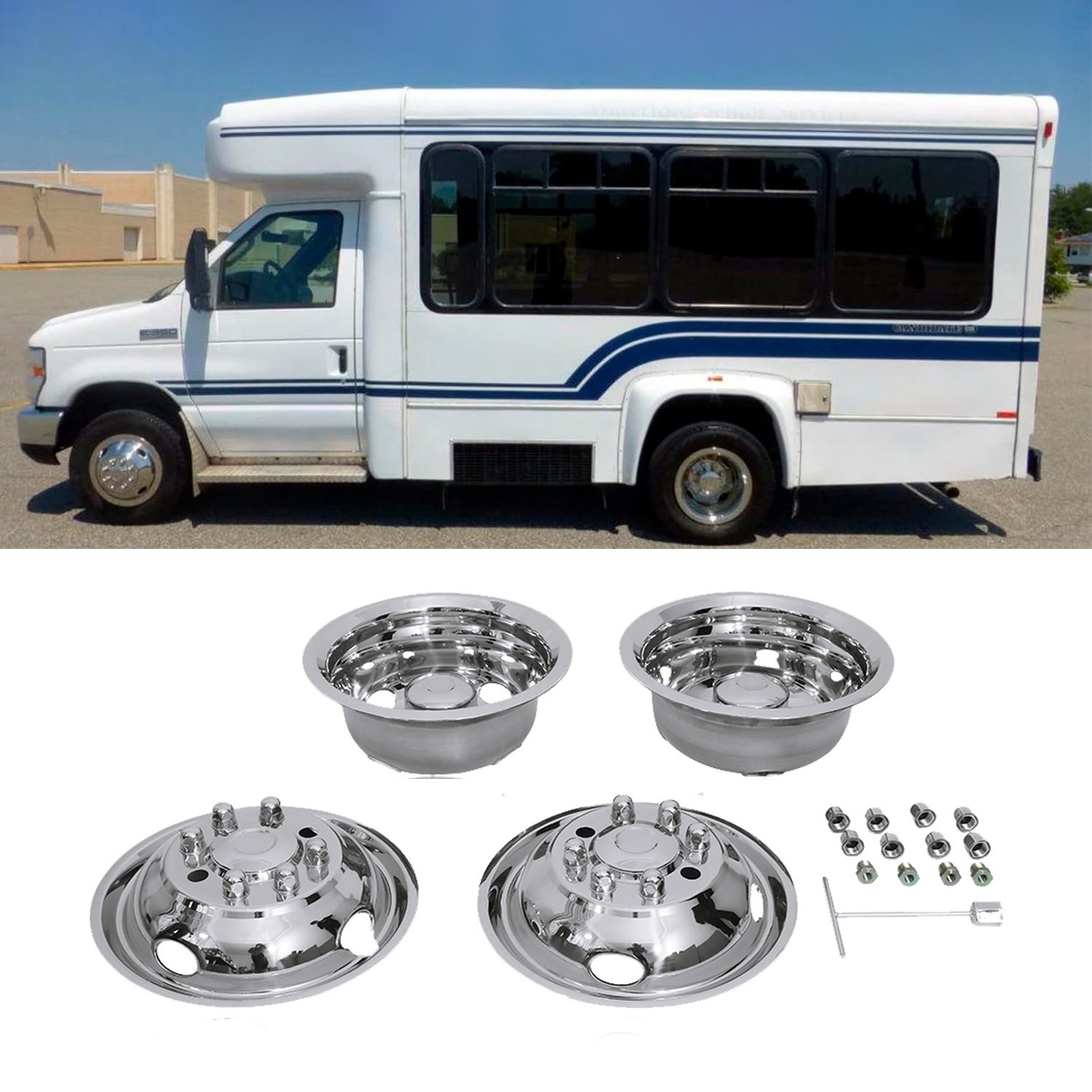 2008-2025 Ford E350/E450 16” Dual Stainless Steel Wheel Simulator Rim Covers