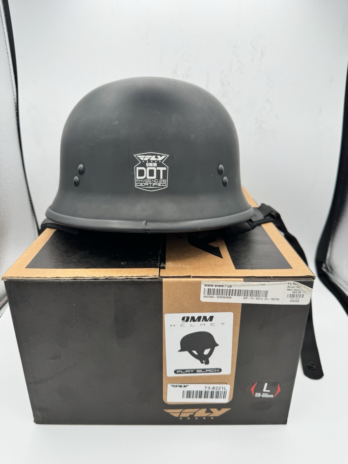 Adult FLY Racing 9mm German Motorcycle Helmet – Flat Black Large
