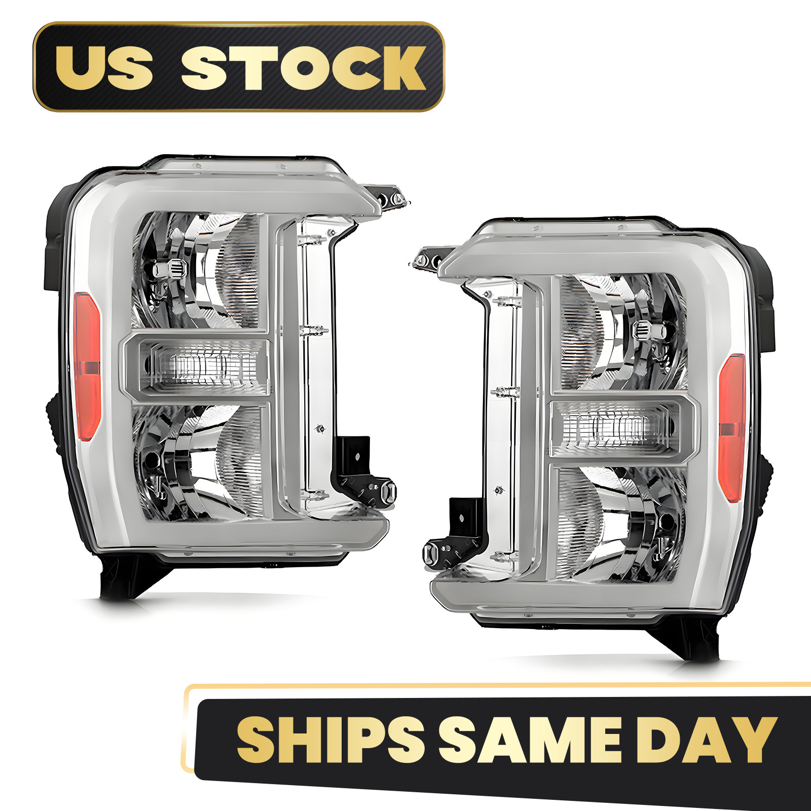 For 2023-2025 Ford F-250 F-350 Super Duty Halogen Headlight Chrome Pair L+R
