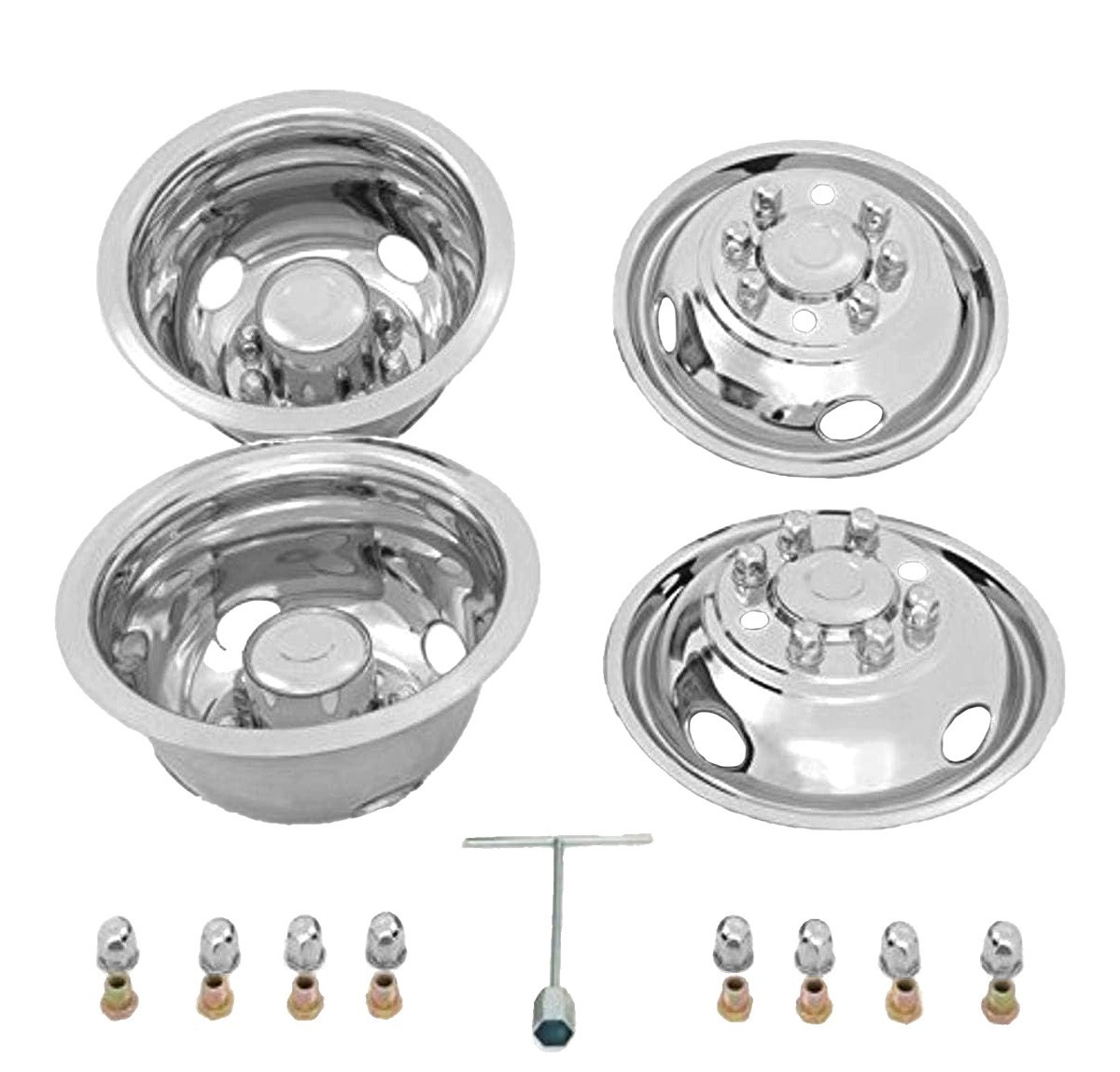 16″ 8 Lugs Wheel Simulator Stainless Steel Set For 2008-2025 Ford E350/E450 Van