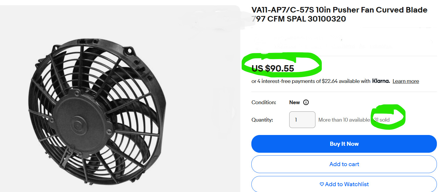 VA11-AP7/C-57S 10in Pusher Fan Curved Blade 797 CFM SPAL 30100320 Italy NEW