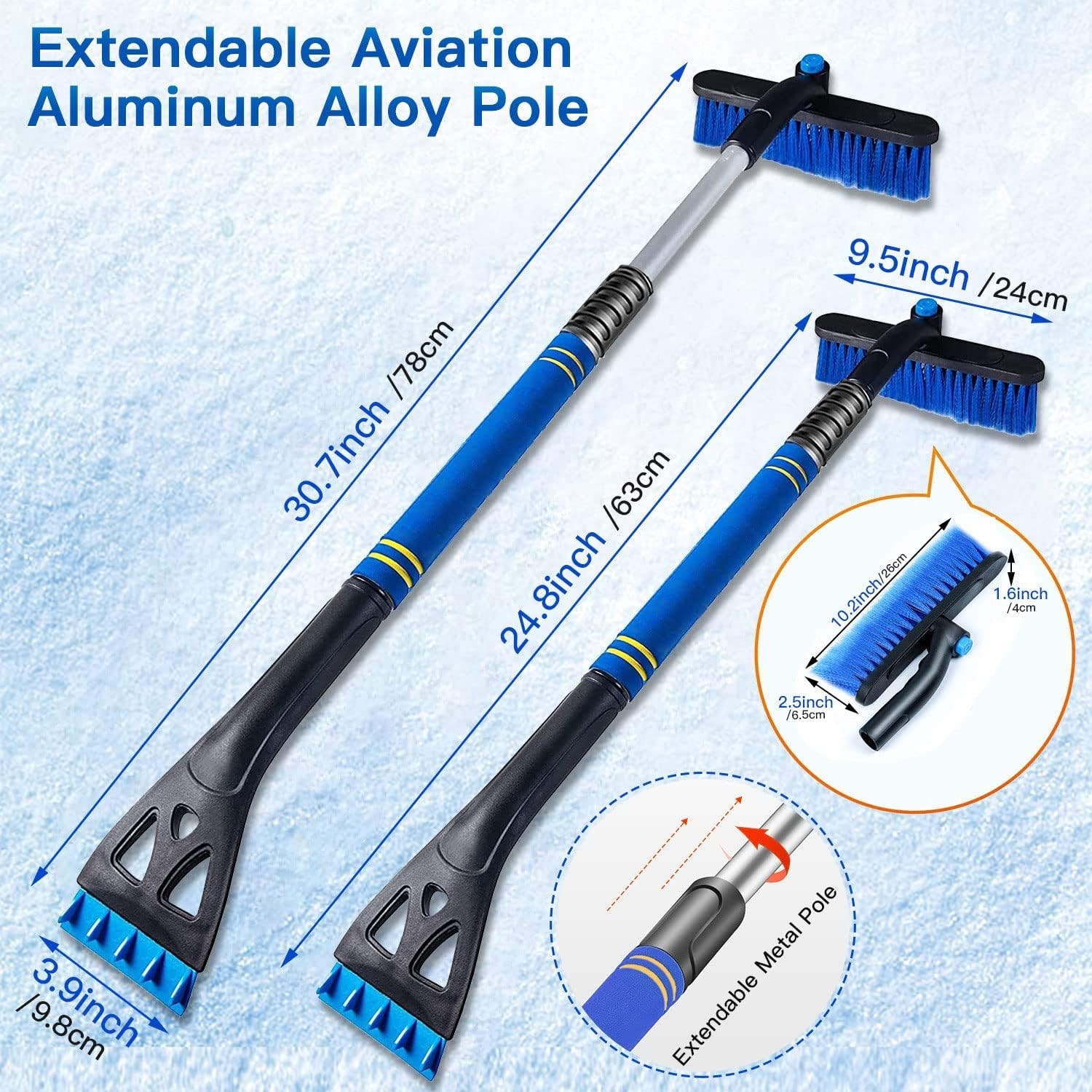 31in Extendable Car Snow Scraper Brush Combo Ice Remover for SUV Truck