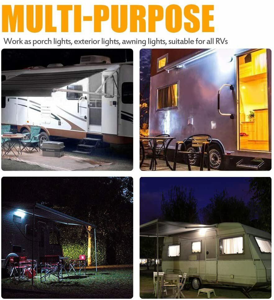 2x 1500LM LED Porch Light Awning Lamp Exterior Utility Light for Trailer Camp RV