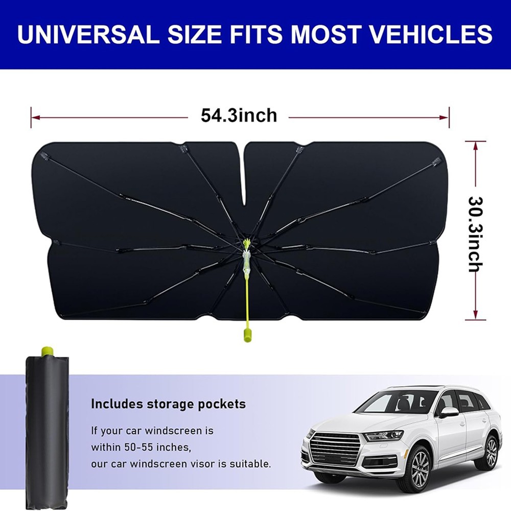 2-in-1 Windshield Sun Shades Visor Window Breaker Foldable UV Umbrella Universal