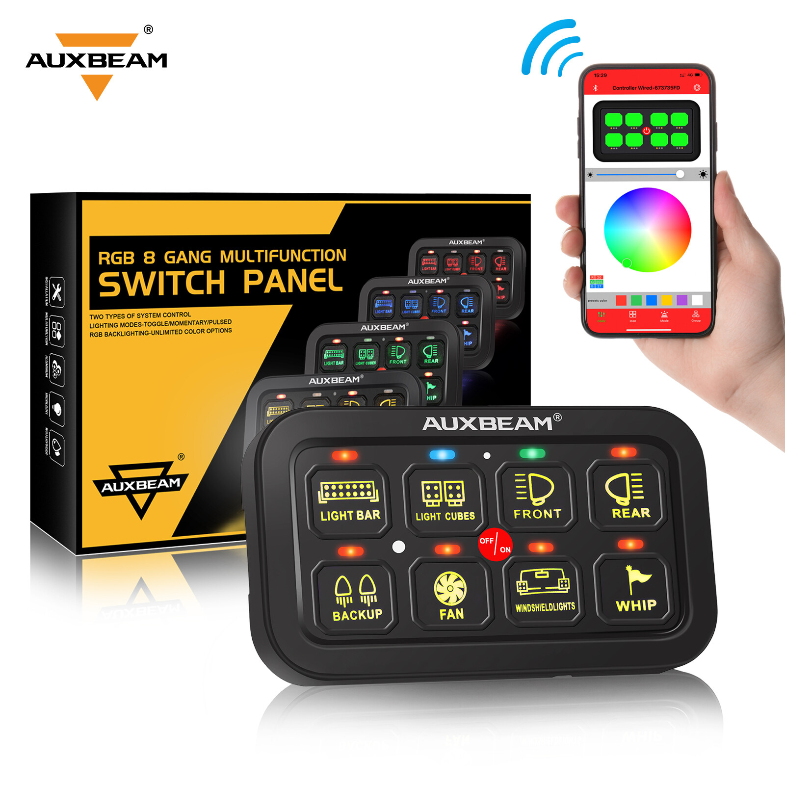 AUXBEAM AR-800 RGB 8 Gang Switch Panel Multifunction Light Bar Control 12/24V US