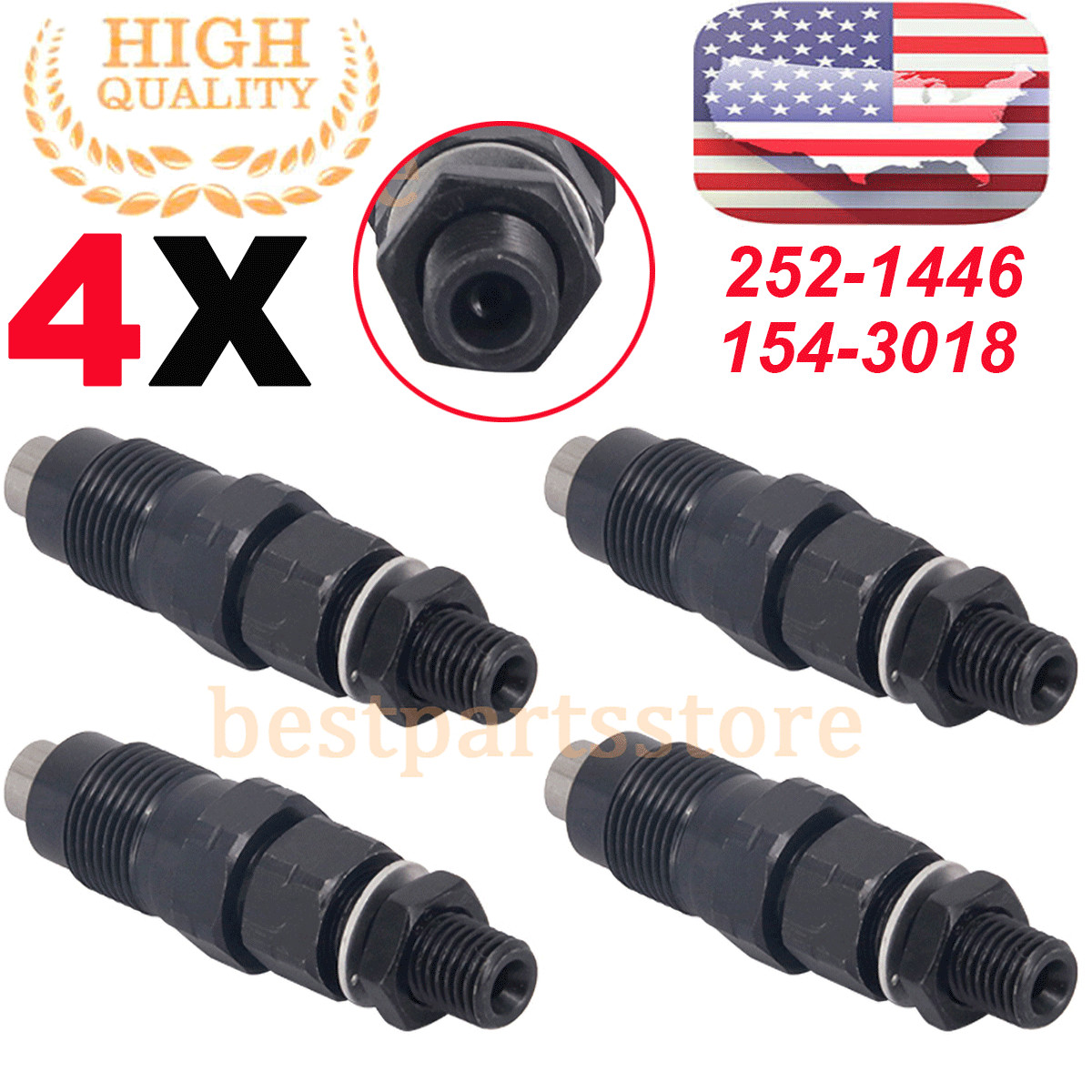 4Pcs Fuel Injector 252-1446 for Caterpillar C2.2 C1.5 247B 226B 242B 302.5 303.5
