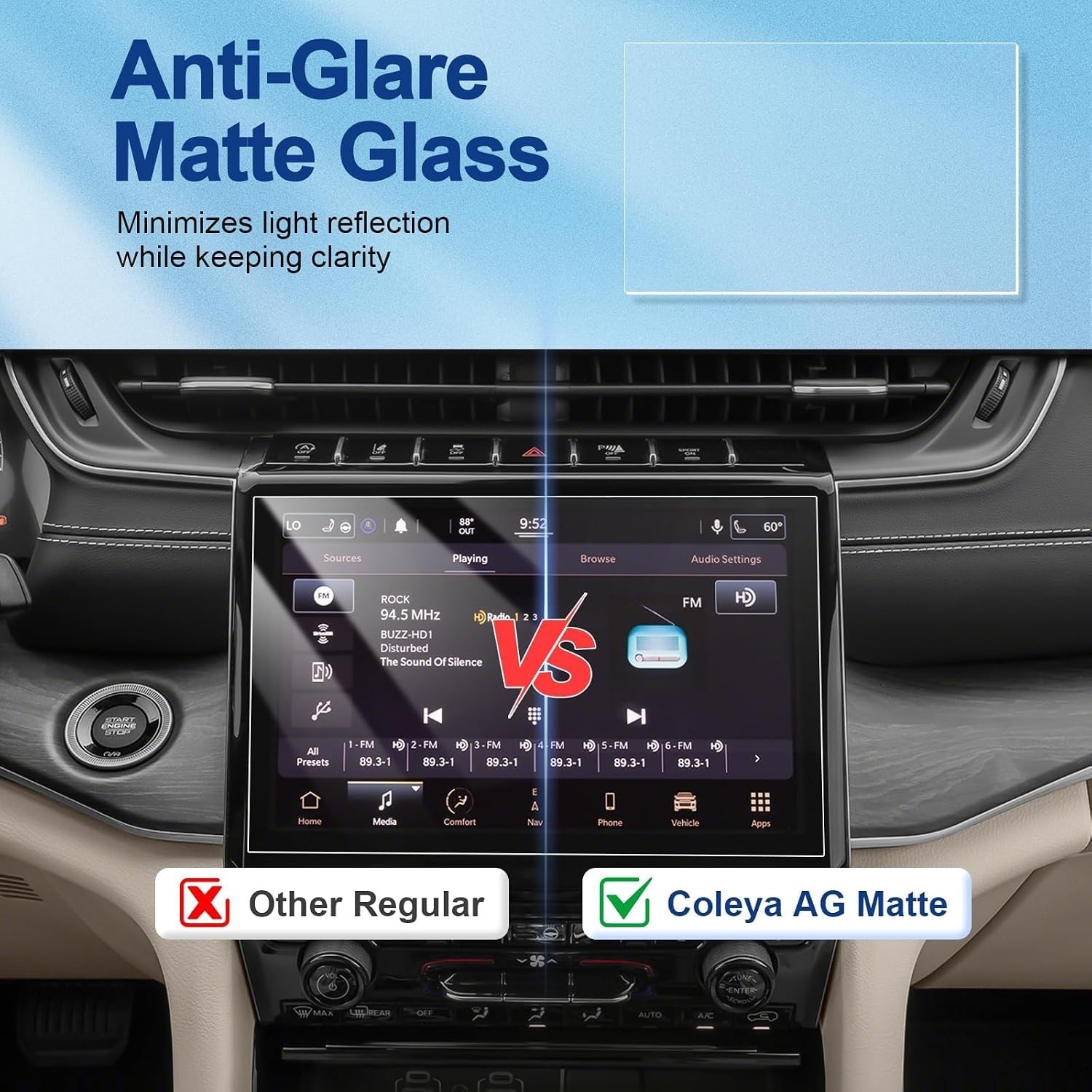 Anti-Glare Matte Screen Protector for 2021-2025 Grand Cherokee L 10.1-inch Touch