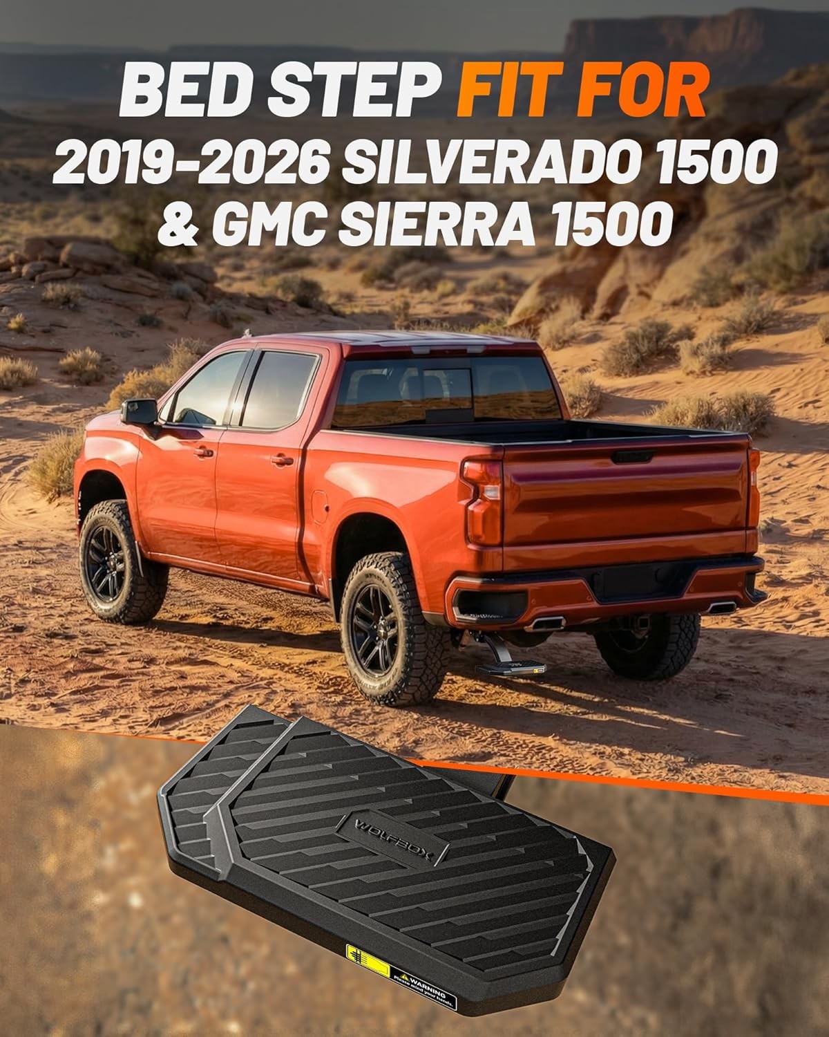 WOLFBOX Retractable Bed Step for 2019-2026 Chevy Silverado & GMC Sierra 1500