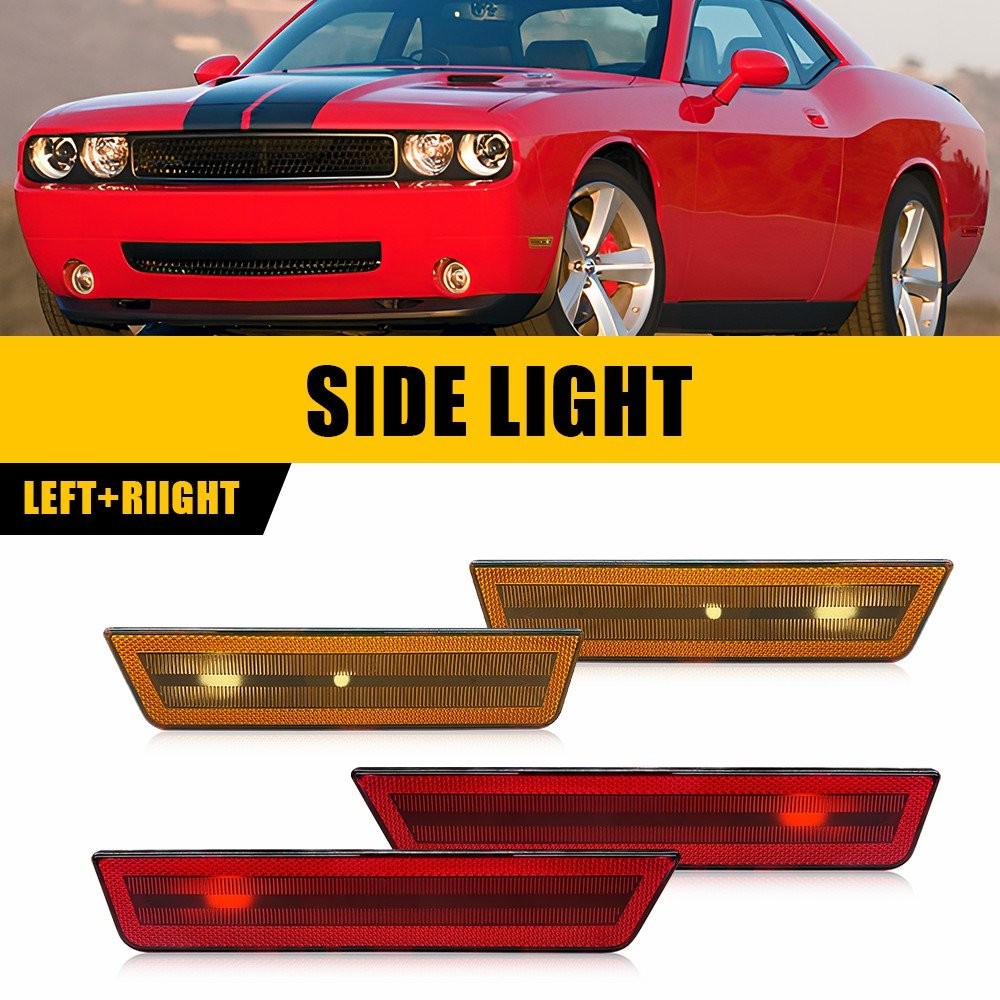 Front&Rear Lens Side Marker Lights Covers Kit For 2008-2014 Dodge Challenger