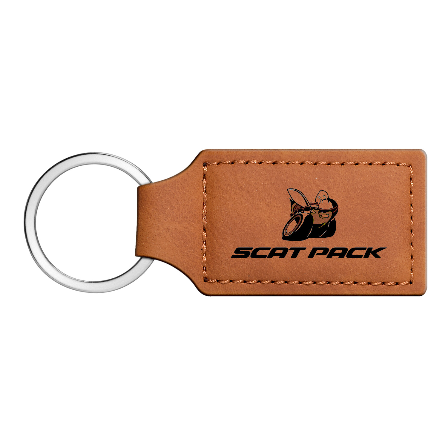 Dodge Scat-Pack Challenger Rectangular Brown Leather Key Chain