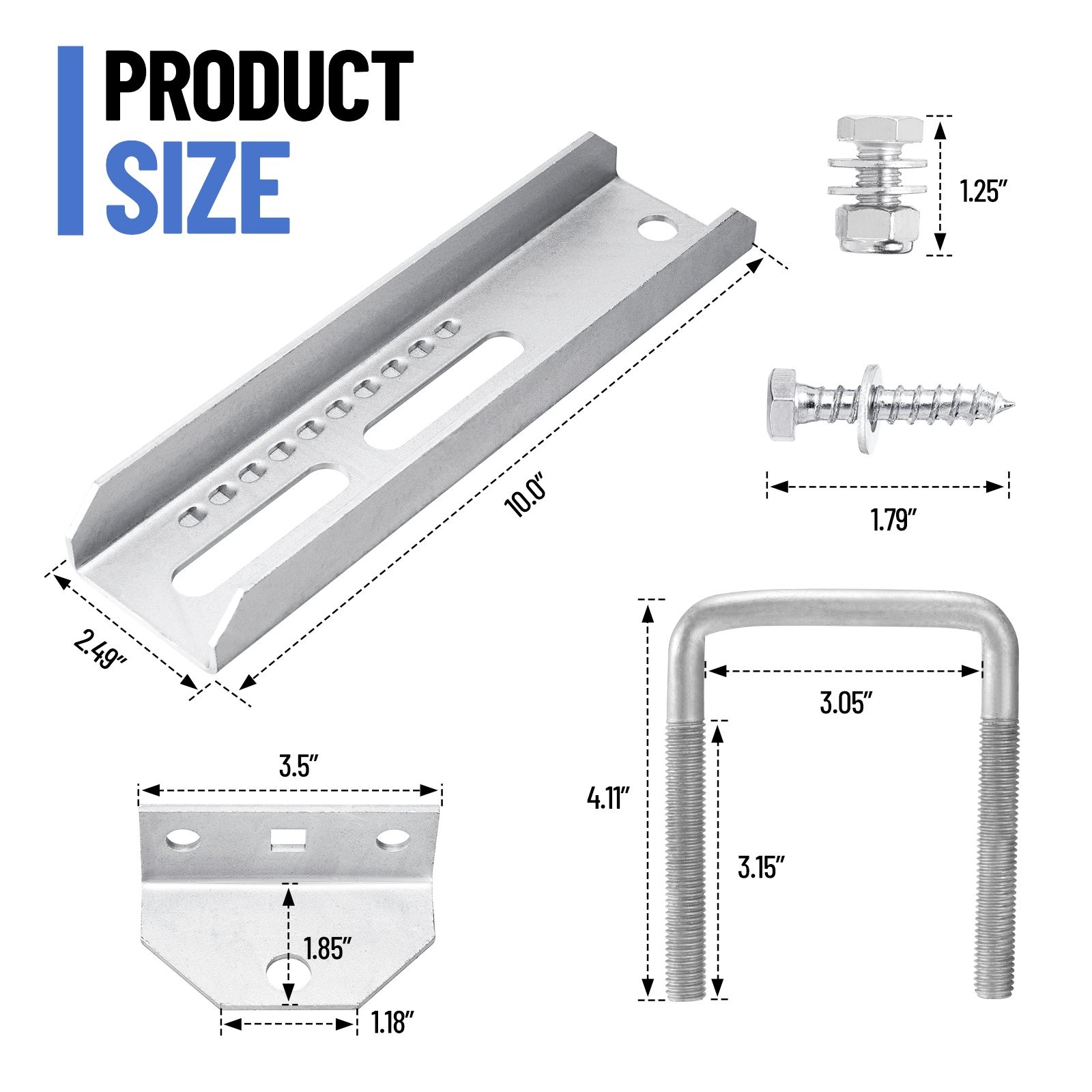 4 Pack 10″ Galvanized Swivel Top Bunk Bracket Kit For Boat Trailer 1.5×3、2×3、3×3