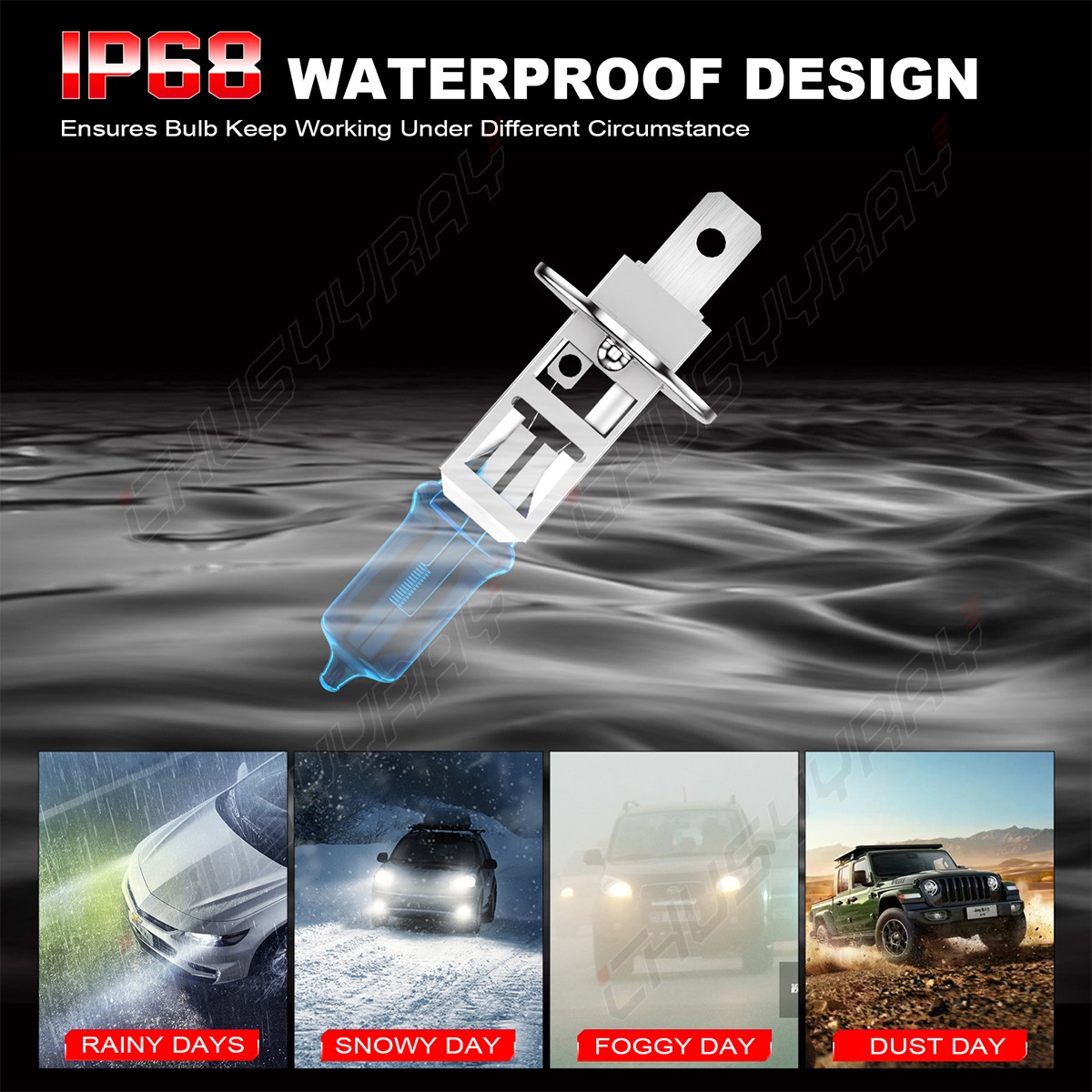 2* H1 Halogen Super White Halogen High Low Beam Headlight Fog Light Bulb 55W 6K