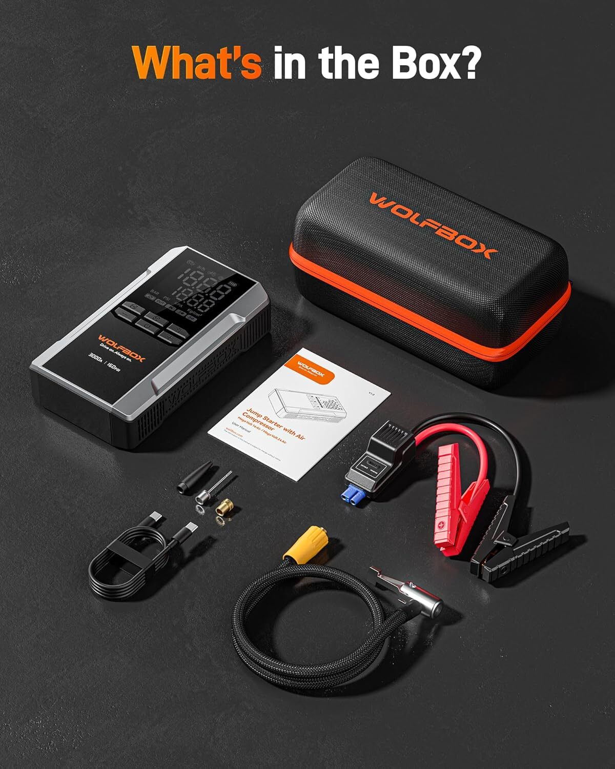 WOLFBOX Jump Starter with Air Compressor, 3000A Portable Car Battery Booster