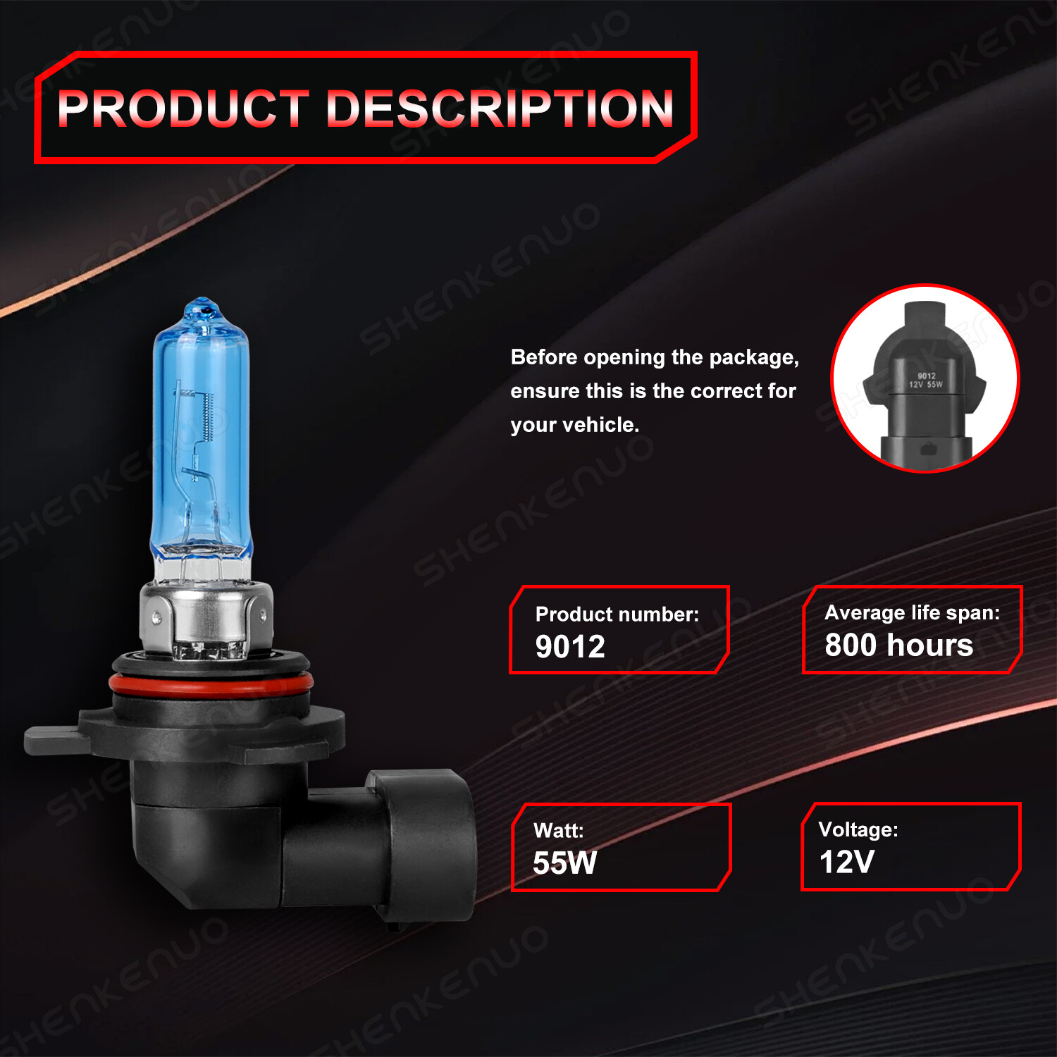For FORD TAURUS 2013-2019 Galss Halogen 4200K 55w 9012 Headlight High Lo Beam 2X