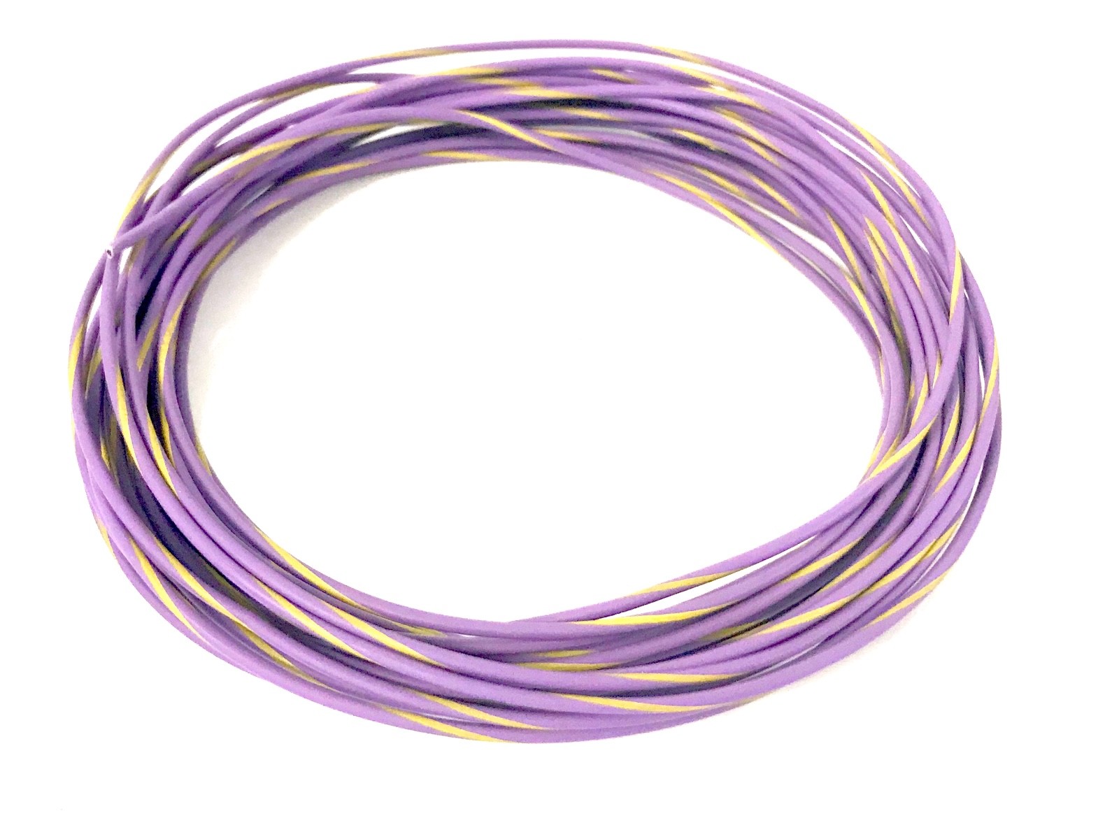 25 FEET AUTOMOTIVE WIRE 18 AWG HIGH TEMP TXL WIRE PURPLE YELLOW STRIPE
