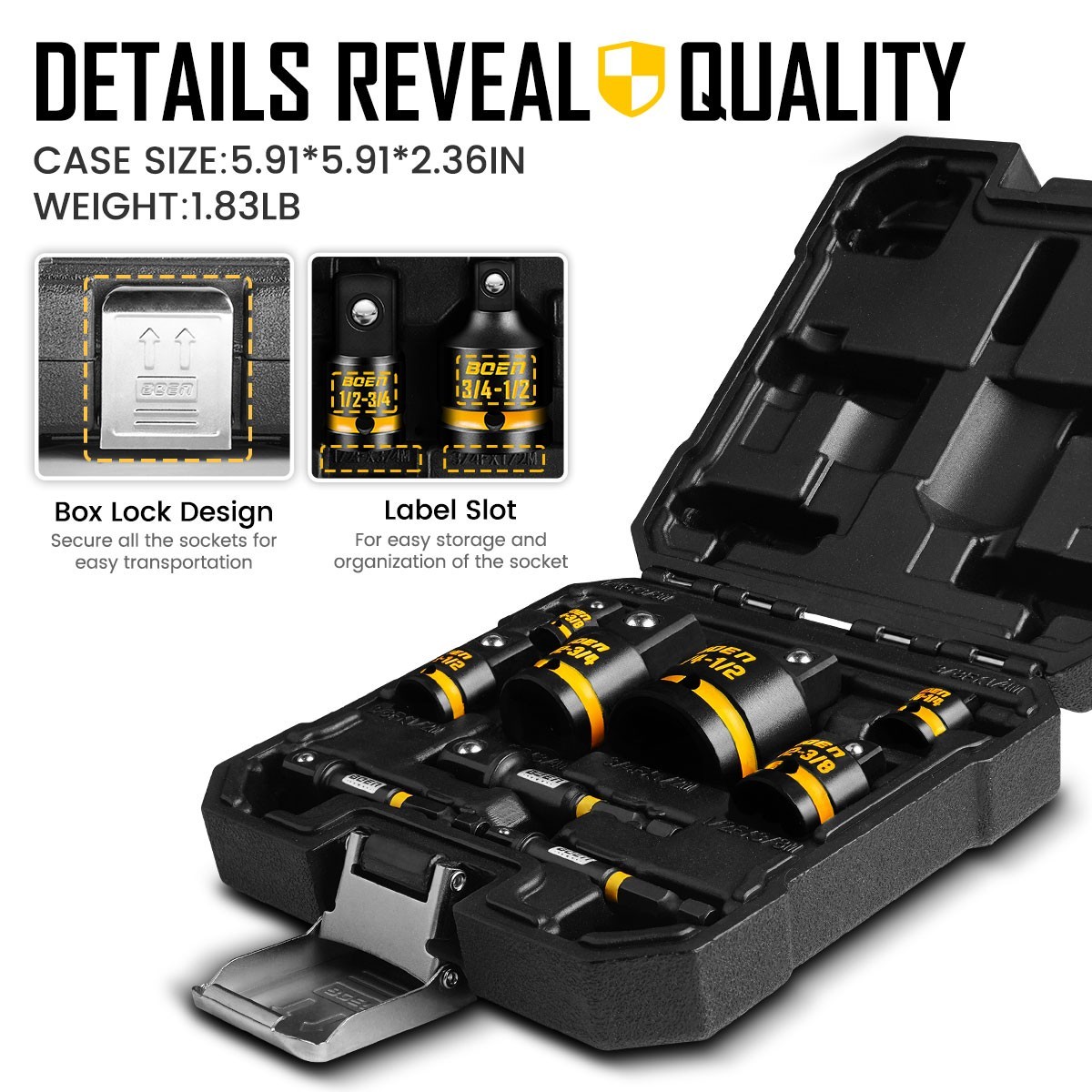 BOEN 9 Pcs Impact Socket Adapter & Reducer Set, 1/4″ & 3/8″ & 1/2″ &3/4″ Drive