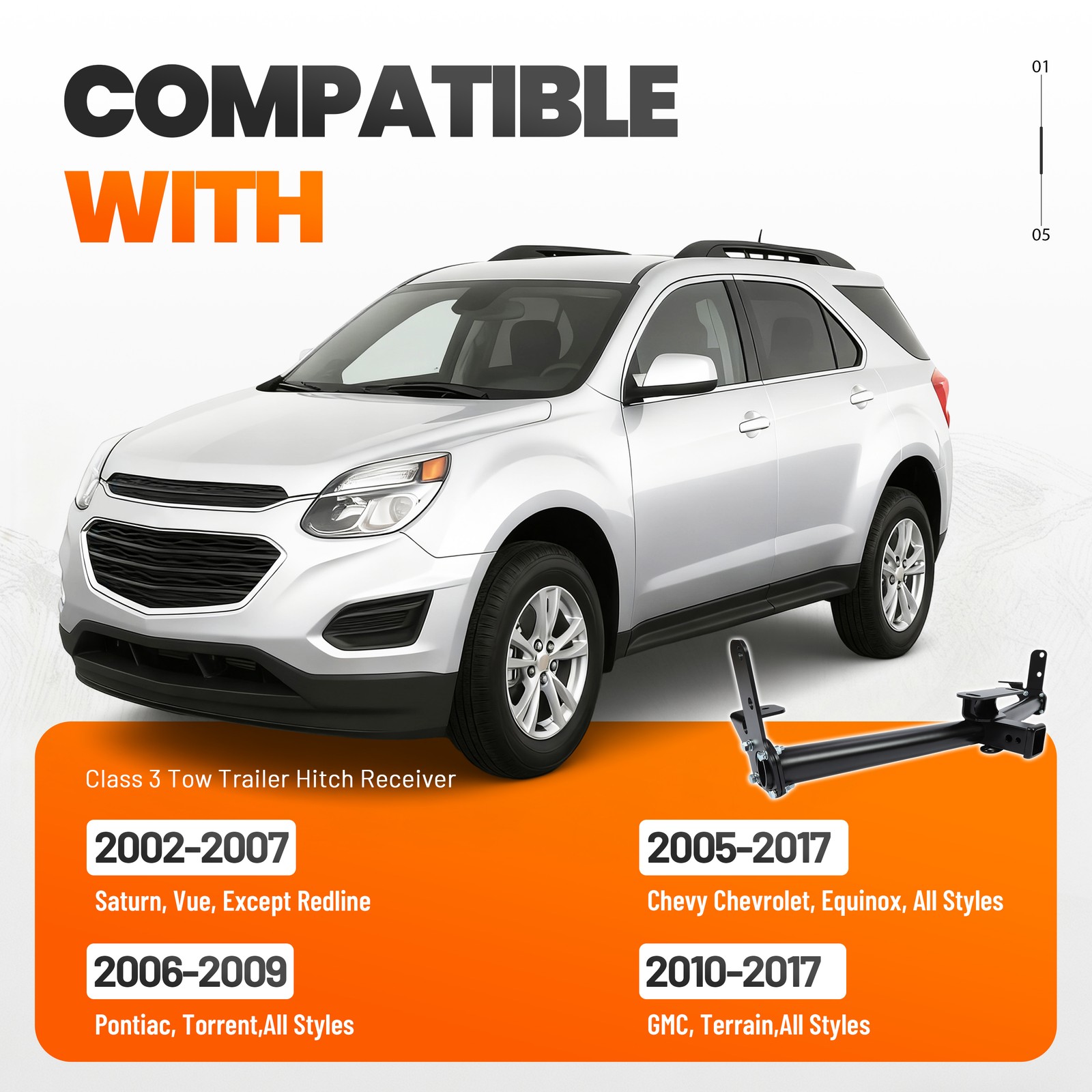 Class 3 Trailer Hitch Receiver 2″ For Chevy Equinox 05-17 For GMC Terrain 10-17