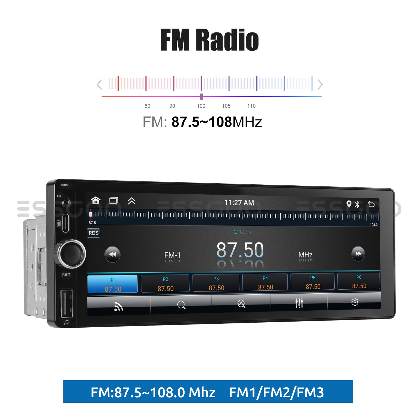 6.86″ 1 DIN Car MP5 Player Touch Screen Car Radio Stereo USB Carplay SWC+MIC&CAM