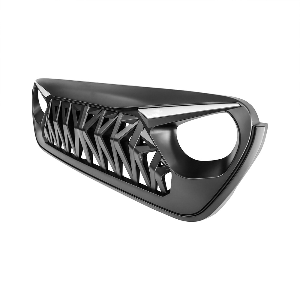 Matte Black Front Shark Grille w/Eyebrow DRL for 18-23 Jeep Wrangler JL JT