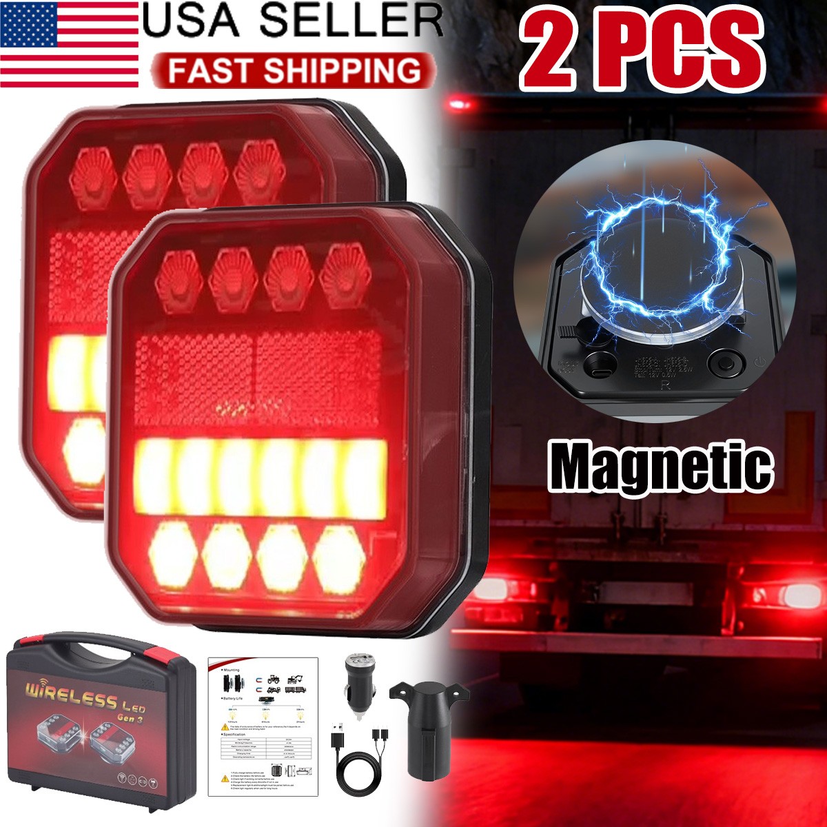 IP65 Wireless Magnetic Trailer Lights Rechargeable LED TailLight Kit For Trailer