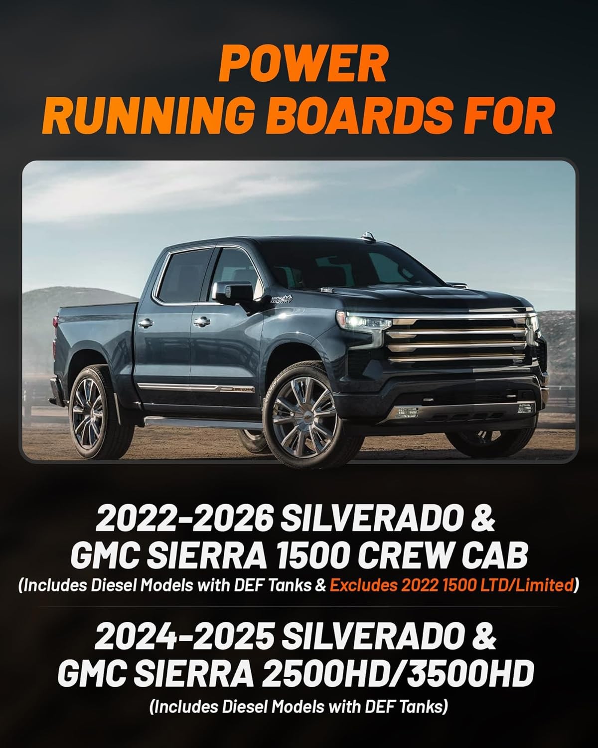 WOLFBOX Power Running Boards for Silverado & GMC Sierra 2022-2026 1500 Crew Cab