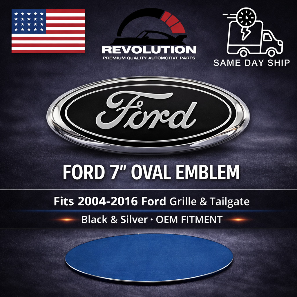 FORD 7 Inch Front Grille Tailgate Emblem BLACK SILVER 3D Oval 3M USA SELLER
