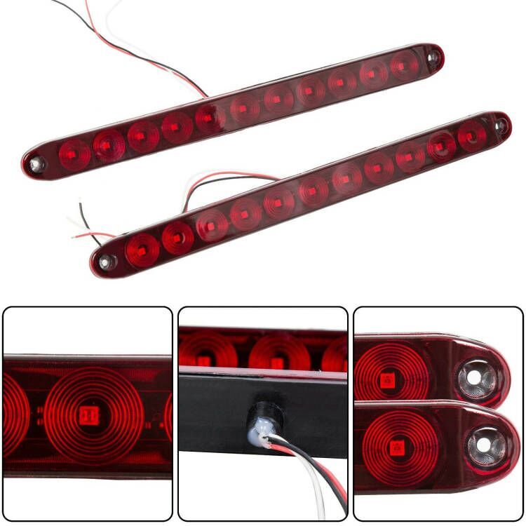 2×16″ 11 LED Red Sealed Truck Trailer Brake Stop Turn Tail Submersible Light Bar