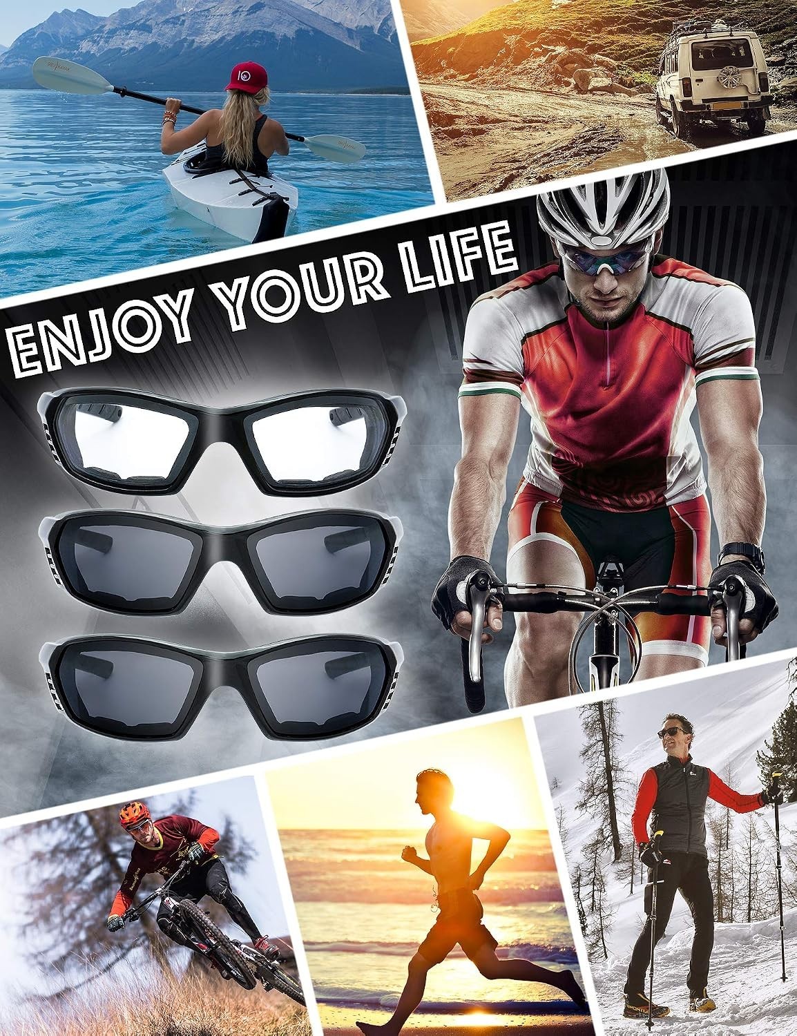 Versatile Cycle Riding Goggles with 100% UV Protection – 3 Lens Options Included