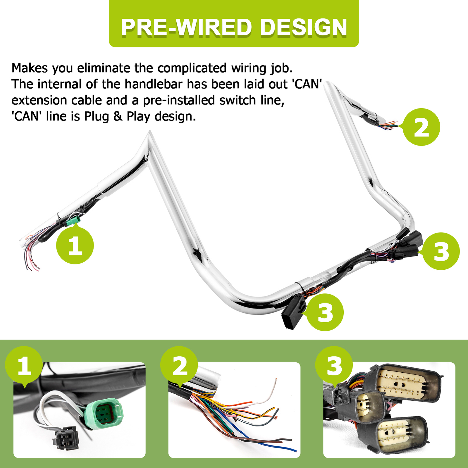 14″ Pre-wired Meathook Bagger Handlebar For Harley Electra Street Ultra Limited