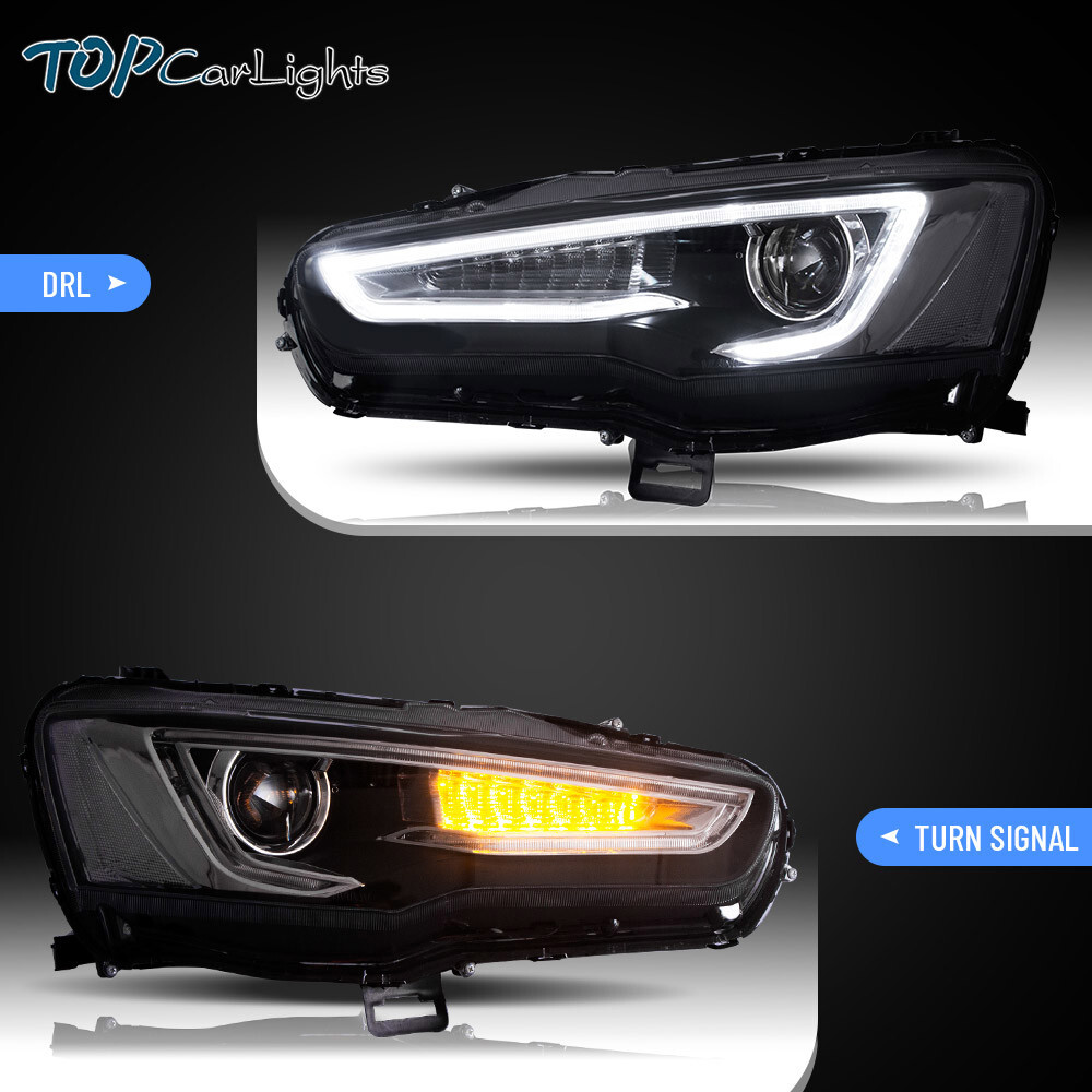 Pair LED Projector Headlights For Mitsubishi Lancer/Evo 2008-2017 w/Sequential