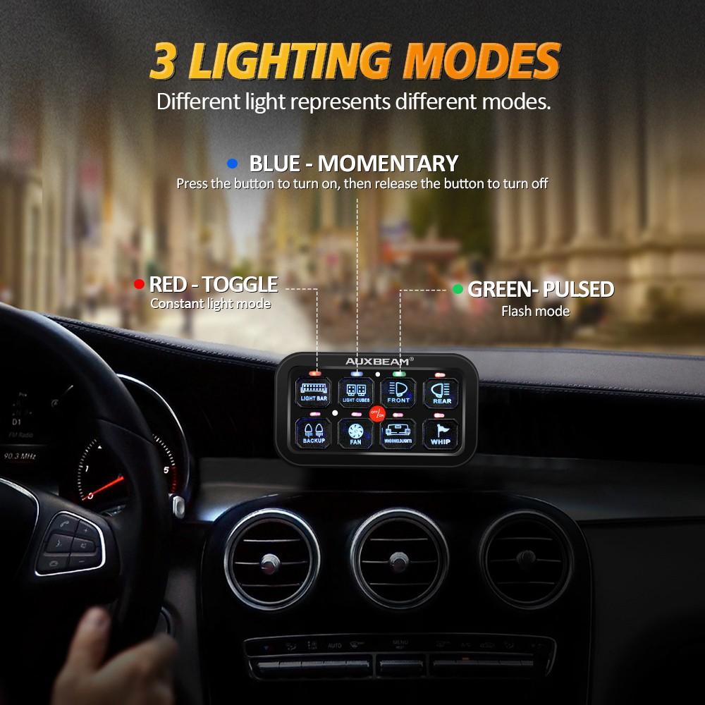 AUXBEAM Multifunction 8 Gang AR-800 Switch Panel RGB w/ APP Controller for Dodge