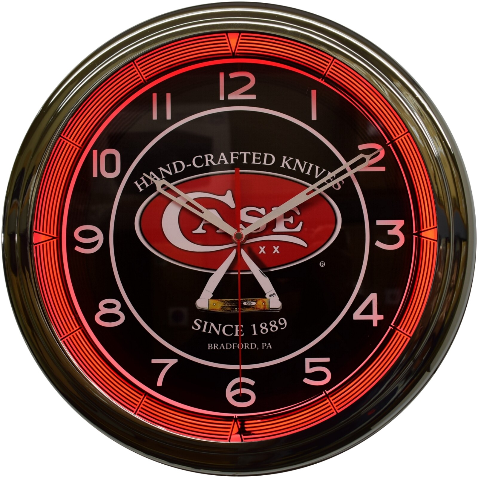 16″ CASE Hand-Crafted Knives Since 1889 Neon Clock Man Cave Decor (Red)