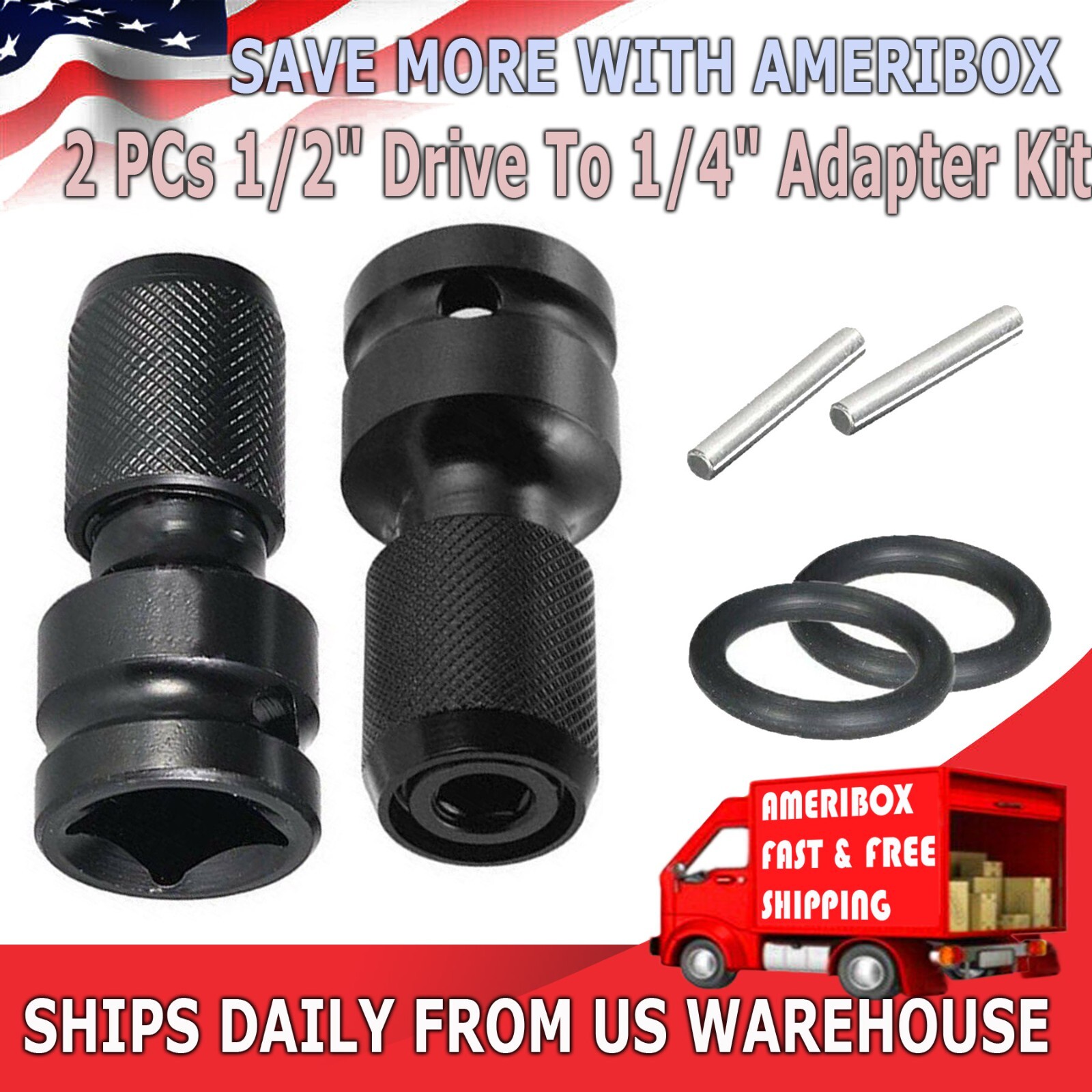 2Pcs 1/2″ Drive To 1/4″ Socket Adapter for IMPACT WRENCH Hex Drill Chuck Convert
