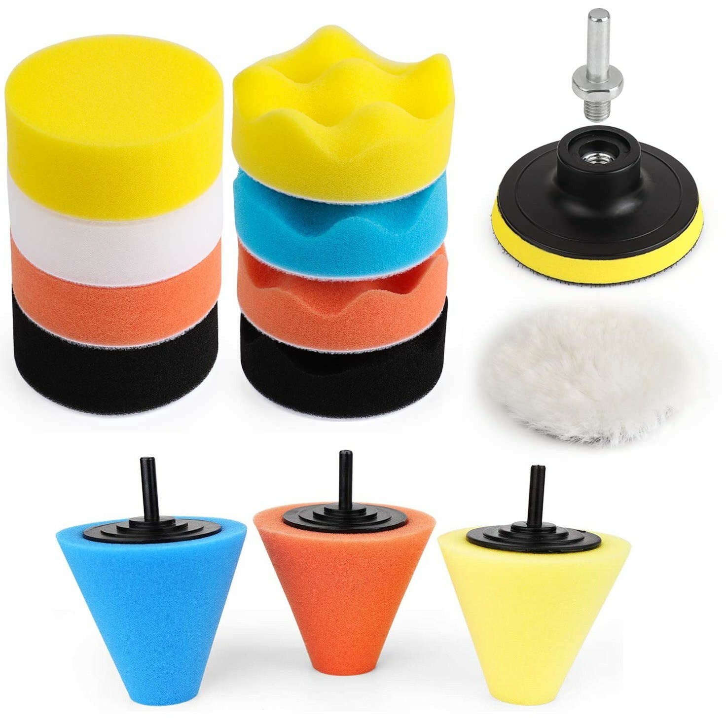 Foam Drill Polishing Cone Ball Pads Kit Car Hub Waxing Buffing Wheel Polisher 3″