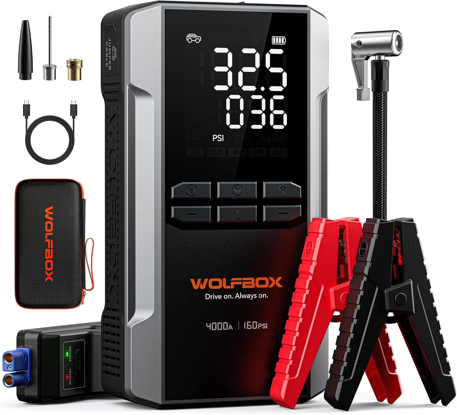 WOLFBOX 24000mAh Car Jump Starter with Air Compressor Jumper Box Charger Booster