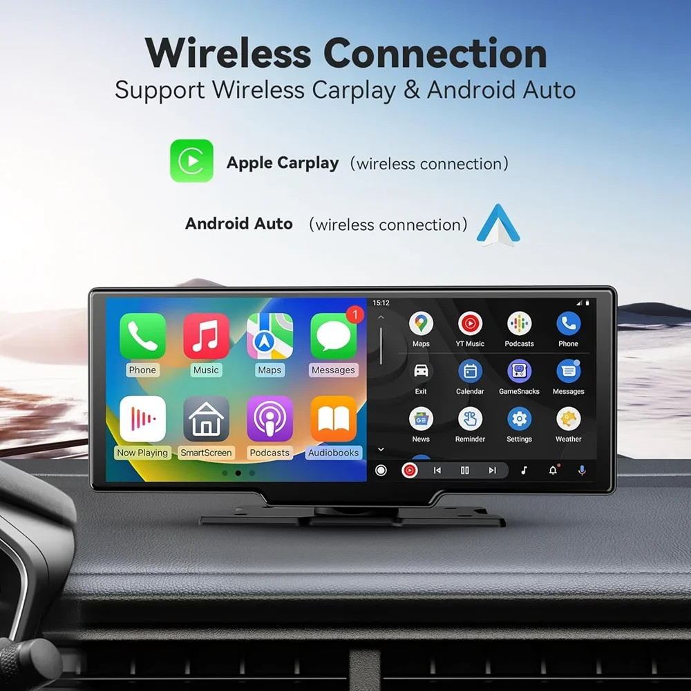 10.26 inch Dash Cam 4K Car DVR Wireless Carplay Android Auto GPS Navigation
