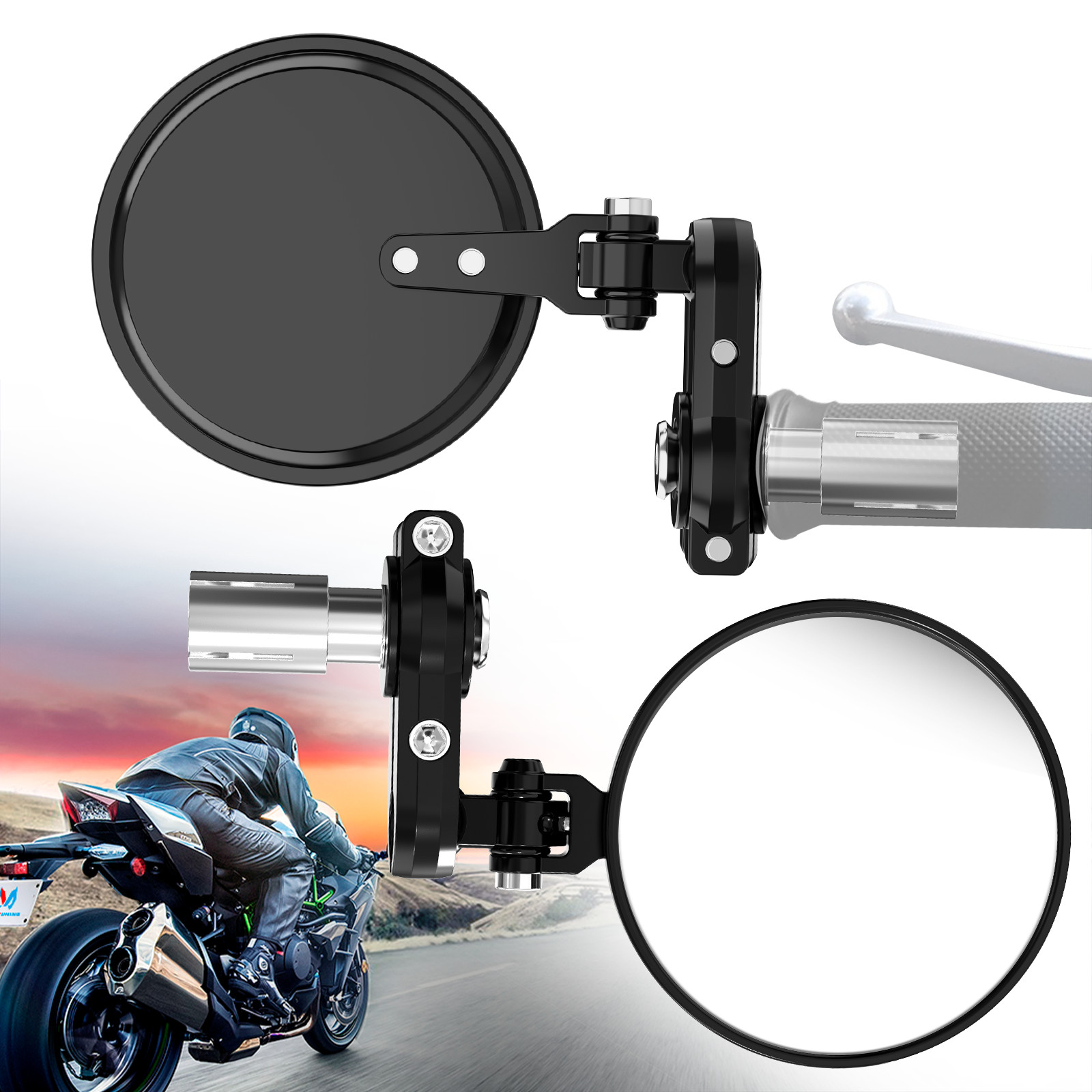 2PCS Universal Motorcycle Mirrors 7/8″ 22mm Handle Bar End Rearview Side Mirrors