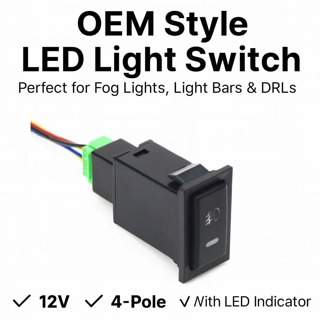 4-Pole 12V Push Button Switch w/LED Indicator Light Fog Lights For Toyota etc