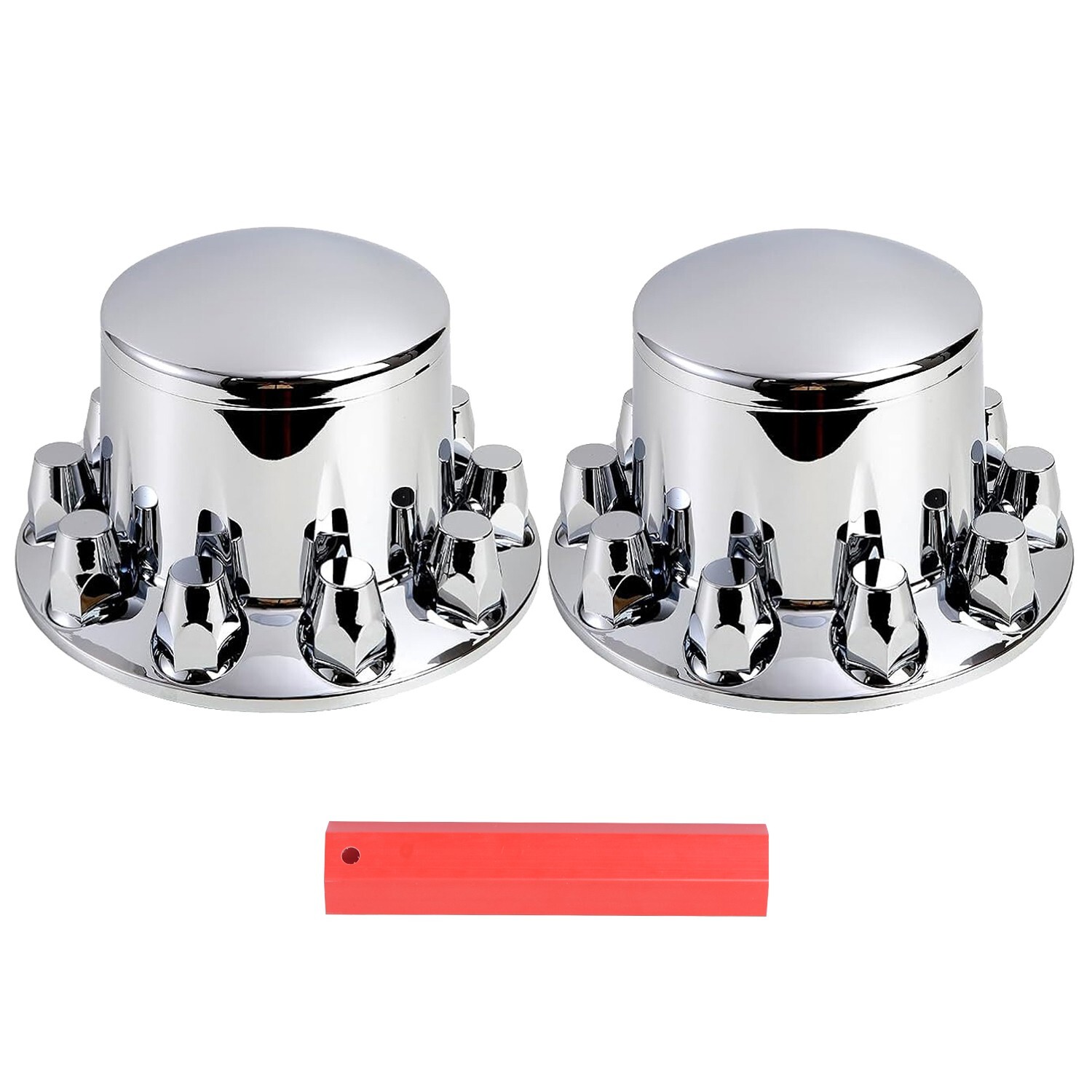 Rear 2 Chrome Wheel Hub Cover w/ 33mm Lug Nut Covers for Semi Truck Axle Covers