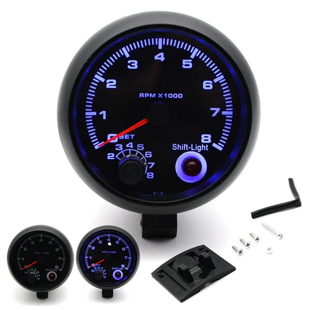 12V 3.75 inch Car Auto Tachometer with Shift Light 8000 RPM Gauge Meter Blue LED