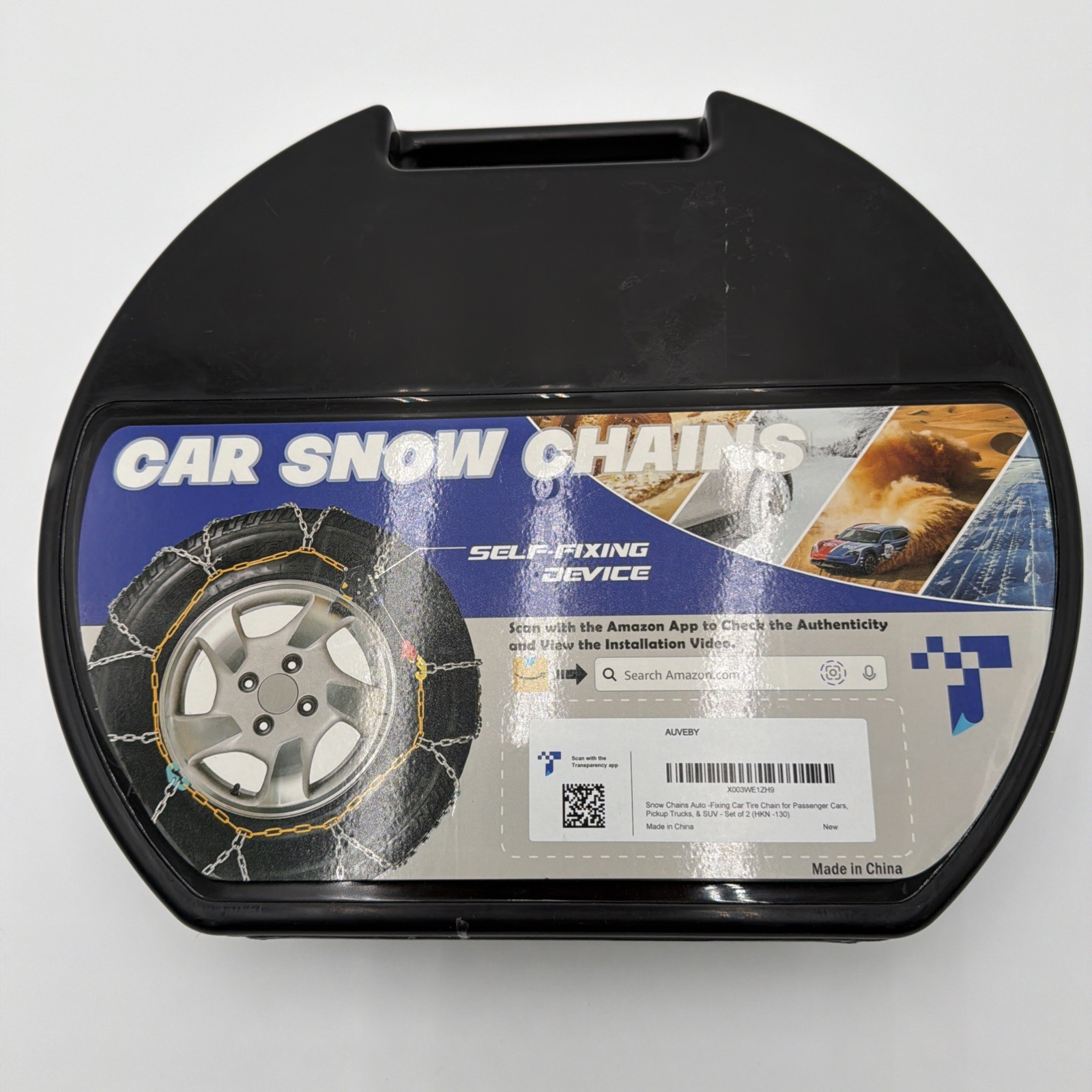 HKN-130 Auto-Fixing Snow Tire Chains Quick Fit Set of 2 Cars SUV Pickup Trucks