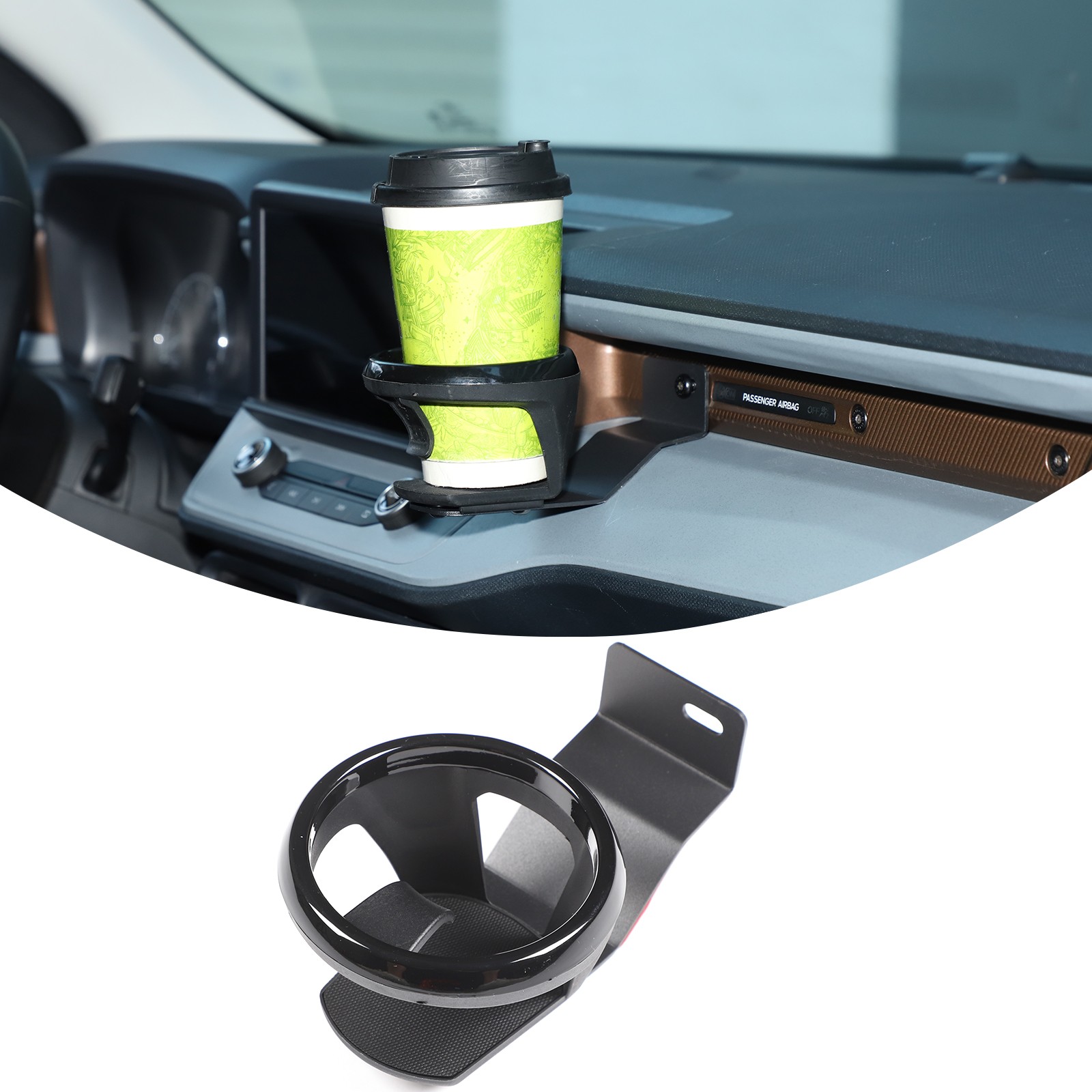 Navigation Screen Right Cup Holder Carbon Steel+ABS Black For Ford Maverick 22+
