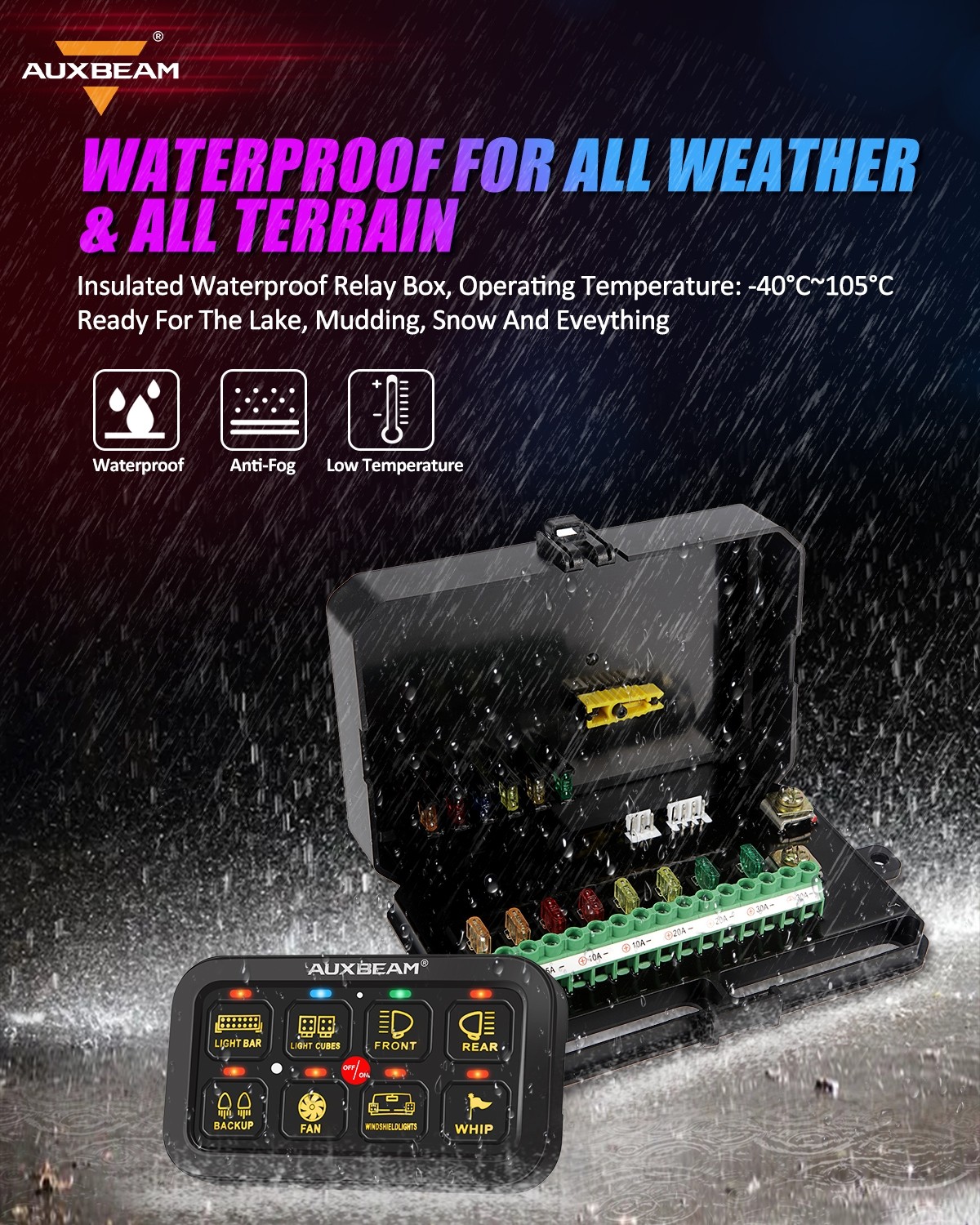 AUXBEAM Multifunction 8 Gang AR-800 Switch Panel RGB w/ APP Controller for Dodge