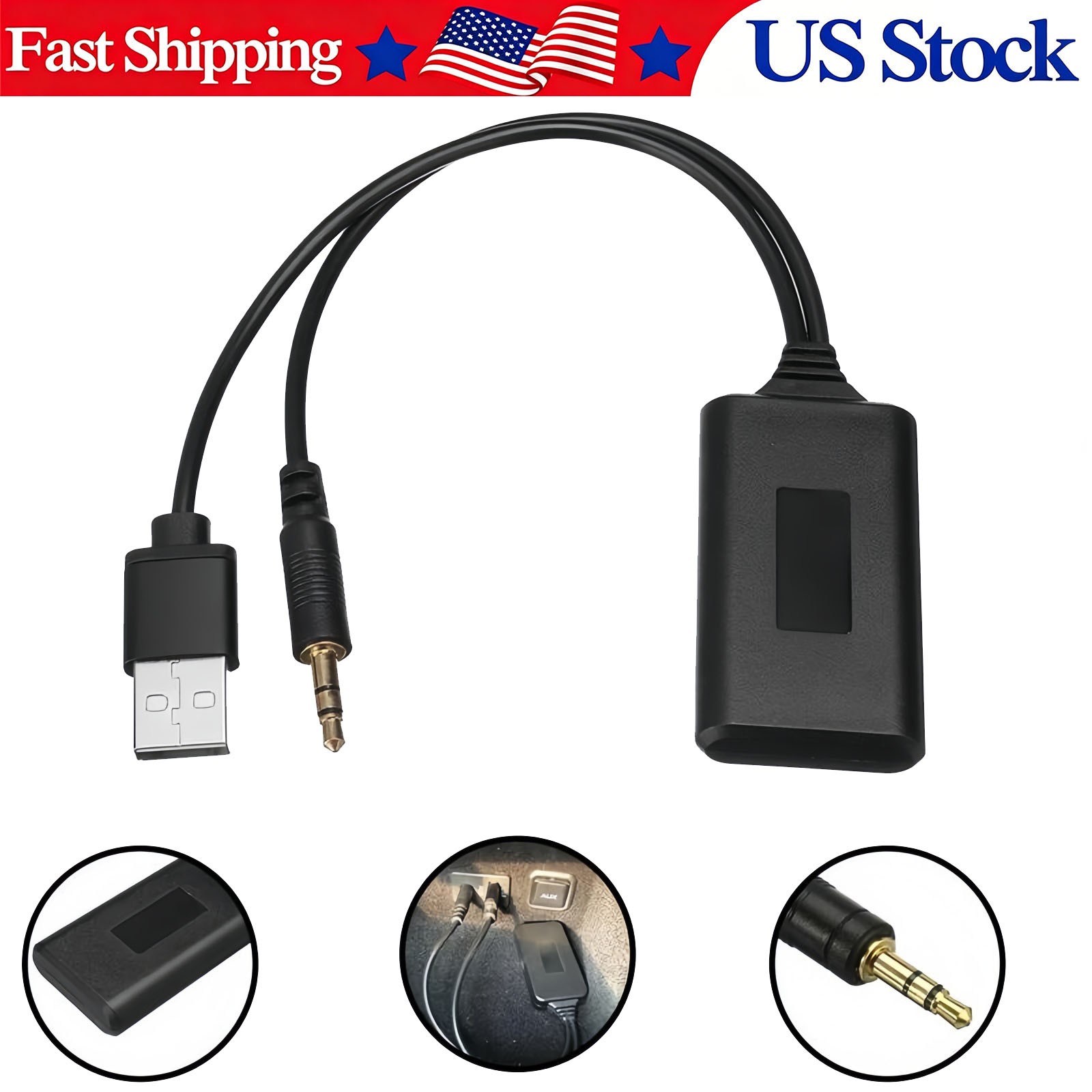 Bluetooth 5.0 Receiver Adapter USB 3.5mm Jack Stereo Audio For Car AUX Speaker