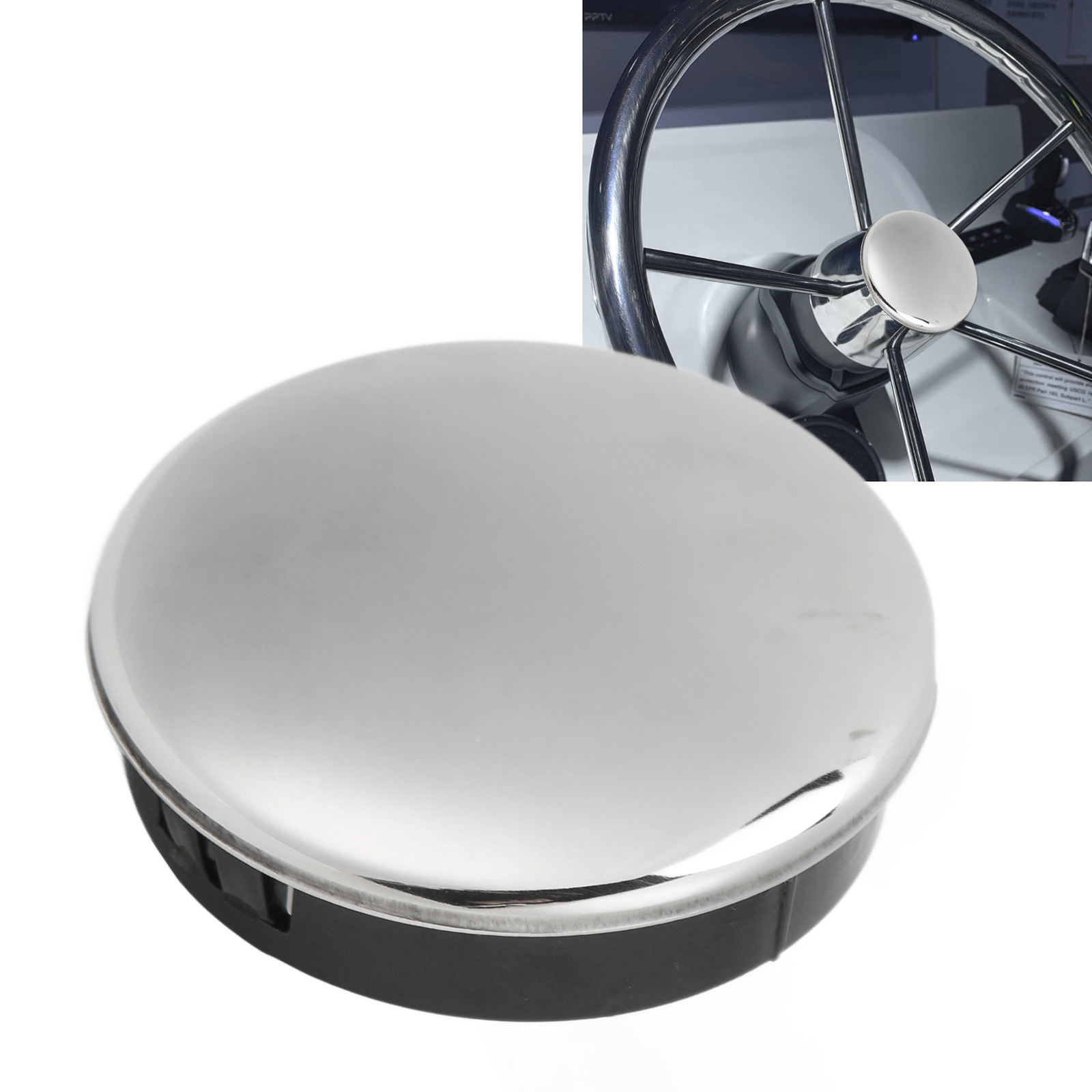˜Boat Steering Wheel Center Cap 2.5in/6.35cm 316 Stainless Steel ABS Snap In For