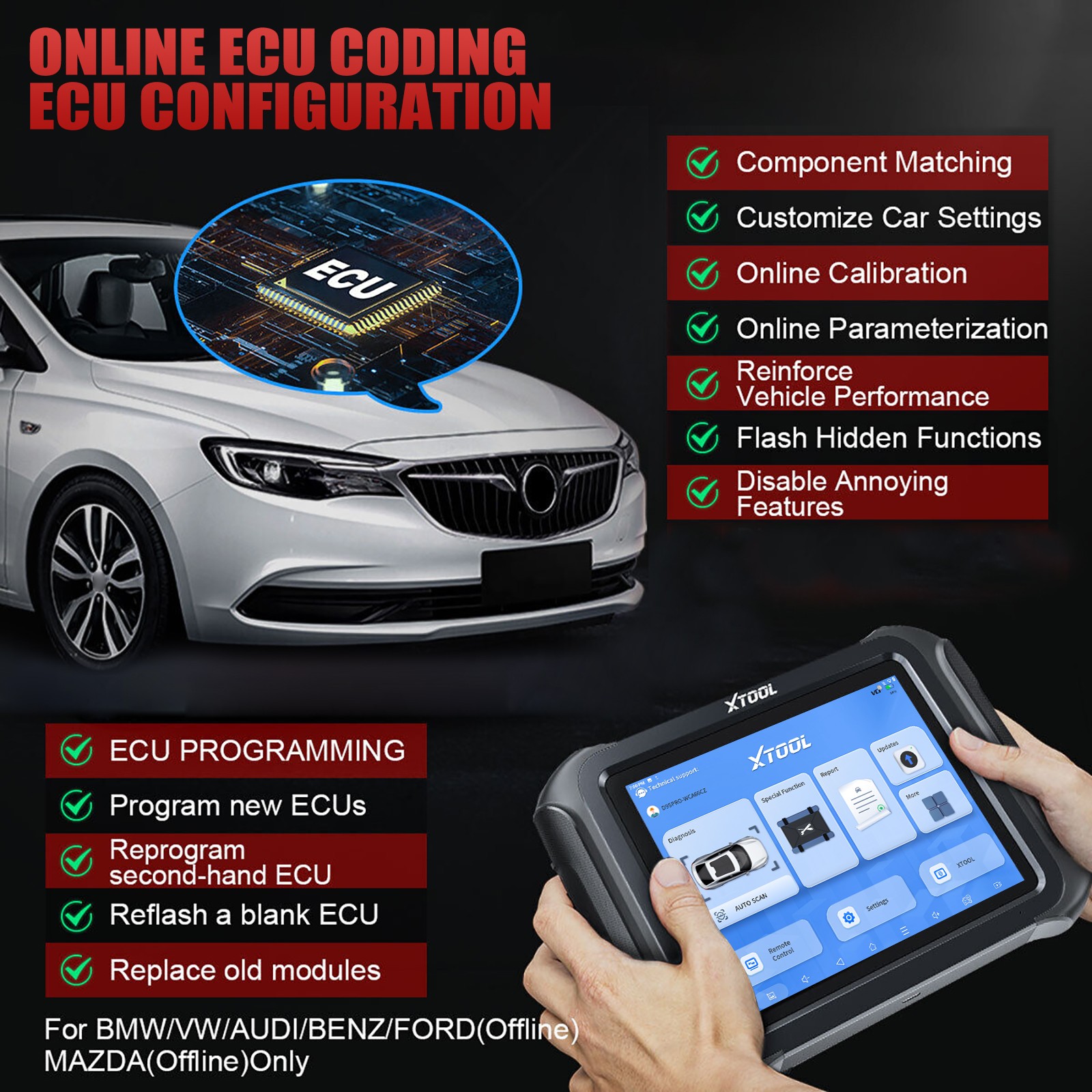 ✅XTOOL D9S PRO Auto Diagnostic Scanner Tool ECU Key Programming 45+ Services