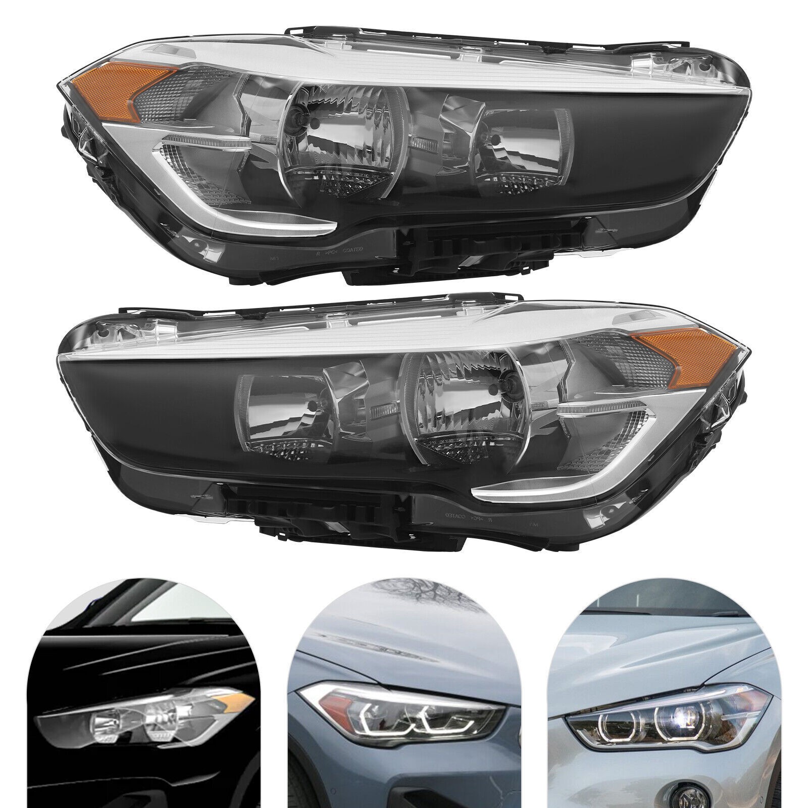 For 16-22 BMW X1 Halogen Headlight Models Only Pair Left & Right Side Headlights