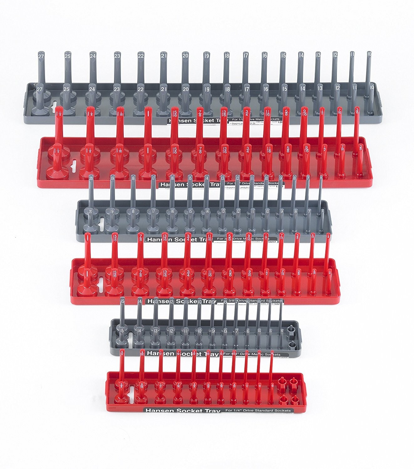 Hansen Global 6pc Socket Tray Rack Organizer Set 1/4 3/8 1/2” Metric SAE USA