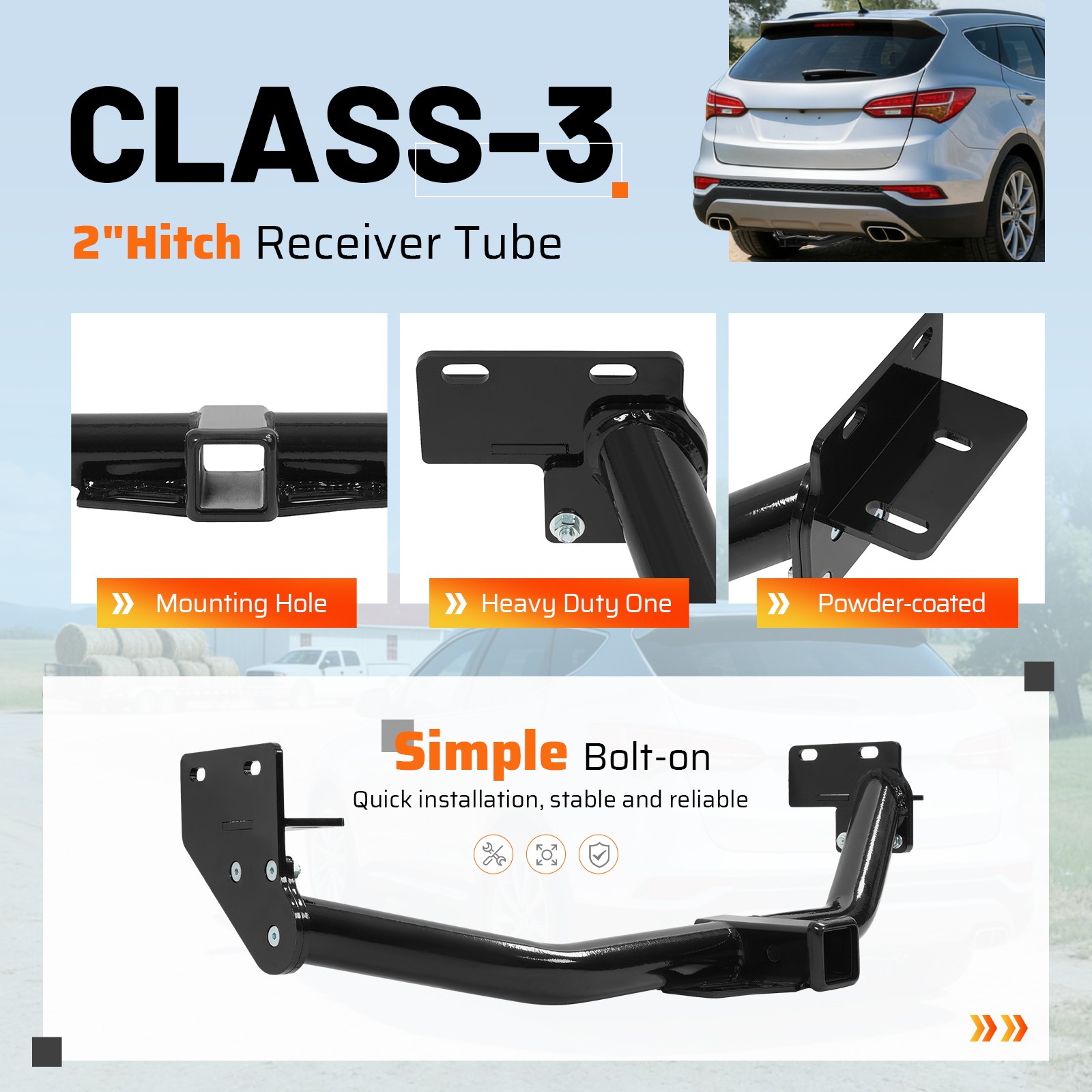 Class 3 Trailer Hitch Tow Receiver 2″ For Kia Sorento/Santa Fe Sport 13 14 15-18